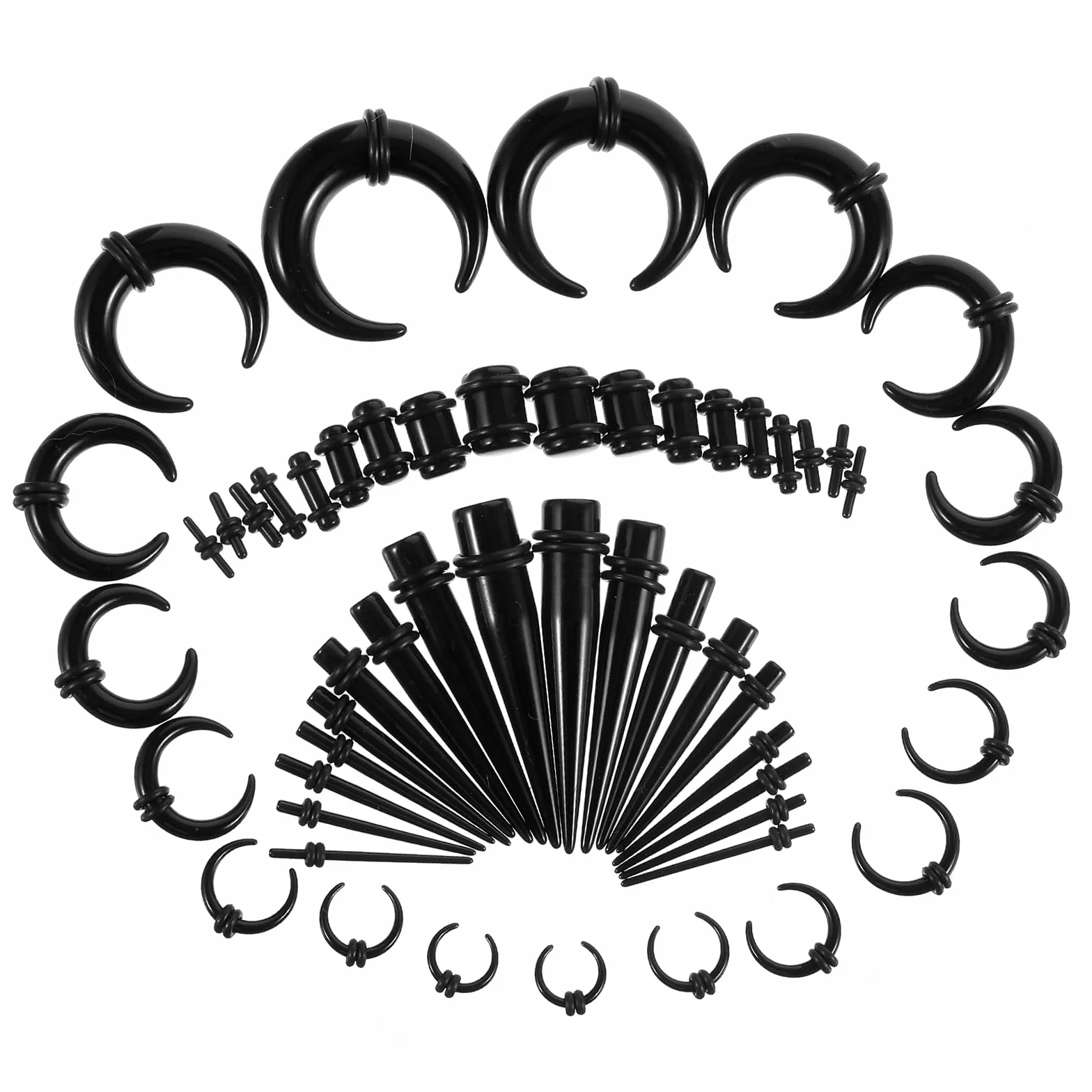 Lusofie Zestaw do rozciągania uszu, 54 szt., 14-00 g, akrylowe rozciągacze, stożek do przekłuwania, rozszerzacz do uszu, czarne biżuteria do piercingu ciała