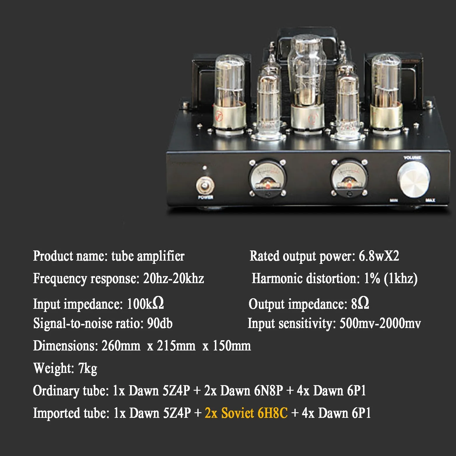 Wzmacniacz lampowy, zintegrowany stereo, hybrydowa lampa próżniowa HiFi, wzmacniacz stereo HiFi, 6,8 WX2 RMS, z osłoną antymagnetyczną transformatora, do muzyki audiofilskiej, kina