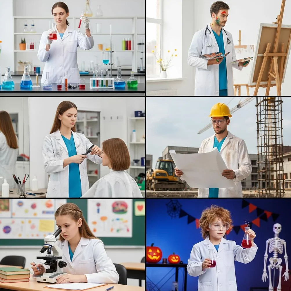 Fartuch laboratoryjny, bawełna, dla kobiet i mężczyzn, biały fartuch lekarski z guzikami, 3 kieszenie, długi rękaw, płaszcz laboratoryjny, odzież robocza, płaszcz lekarski, odzież ochronna do