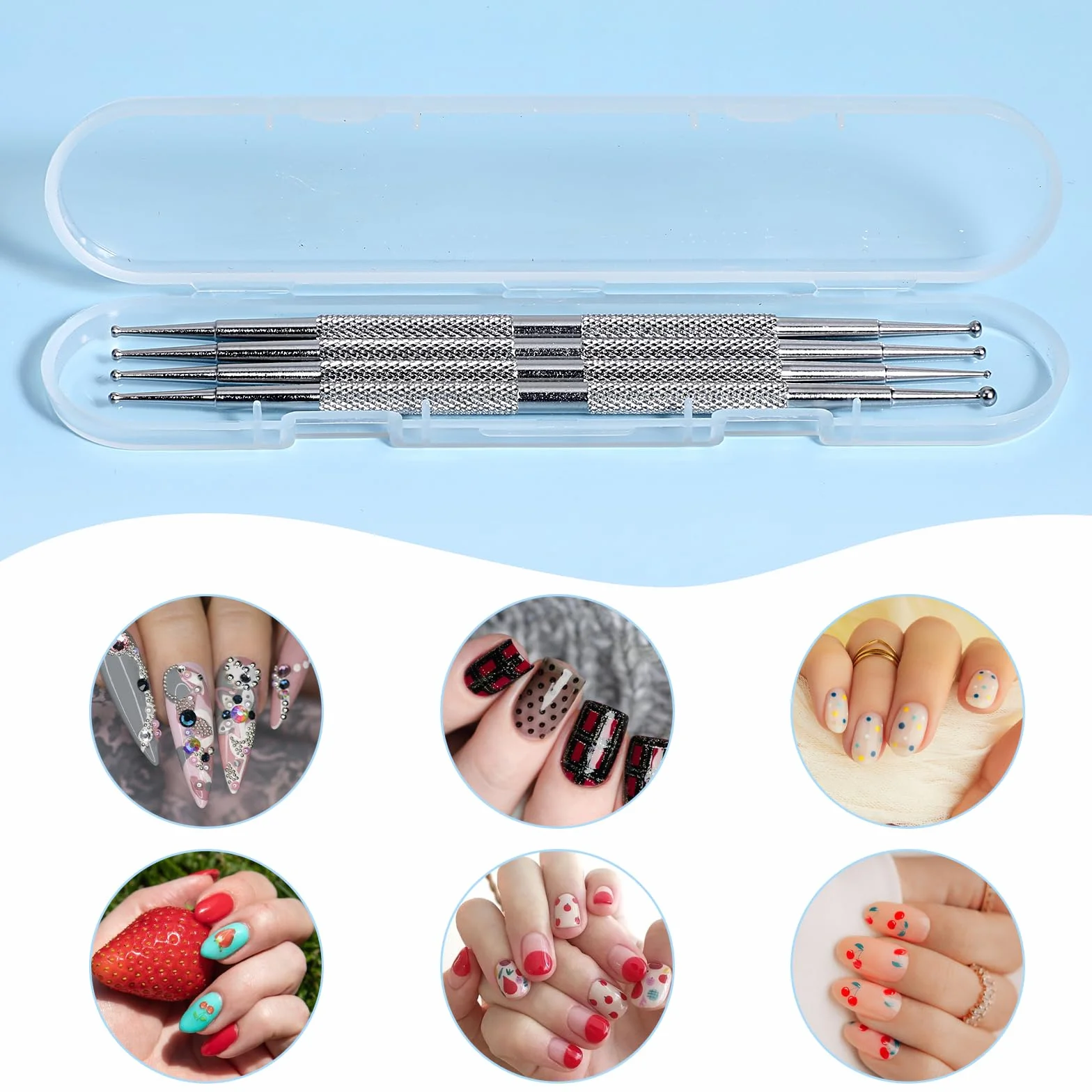 Tyqour Zestaw 4 sztuk pisaków w kropki, ze stali nierdzewnej, do malowania kropek, do manicure w kropki, wiele rozmiarów, do malowania paznokci