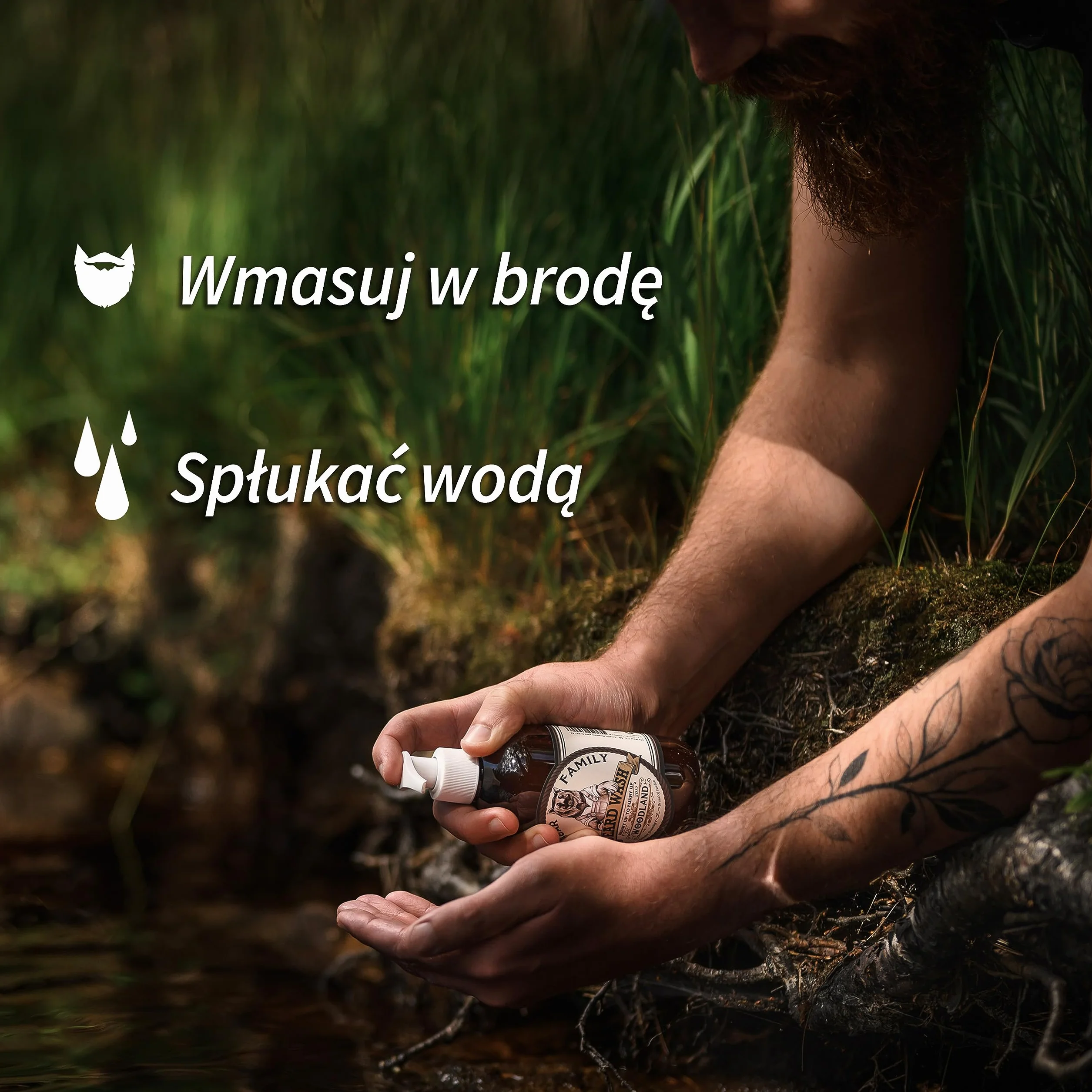 Naturalny szampon do brody dla mężczyzn – odżywczy wegański płyn do mycia brody zawiera ekstrakt z owsa przeciw świądowi brody przeciw zarostowi + kojący oczar wirginijski + witamina E dla pełniejszego, zdrowszego zarostu – Woodland 250ml