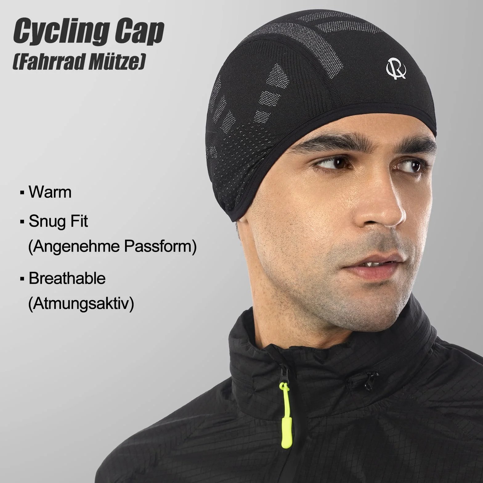 ROTTO Czapka rowerowa pod kask, czapki rowerowe, oddychające, z nausznikami, do jazdy na rowerze, biegania, wędrówek, czarno-szara
