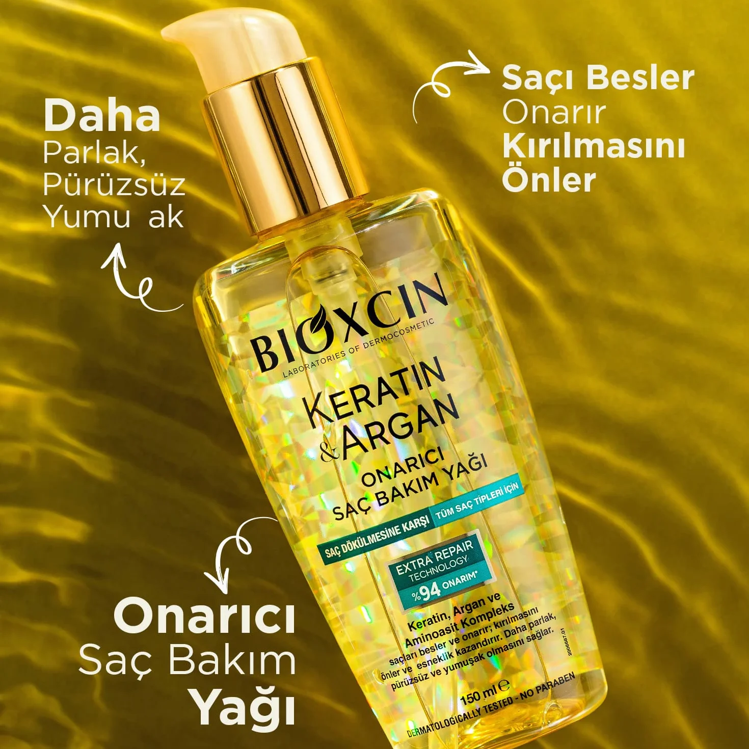 Bioxcin Keratyna i arganowy olejek do pielęgnacji włosów, 150 ml, głęboka pielęgnacja zniszczonych włosów, z efektem zapobiegającym puszeniu się, do wszystkich rodzajów włosów