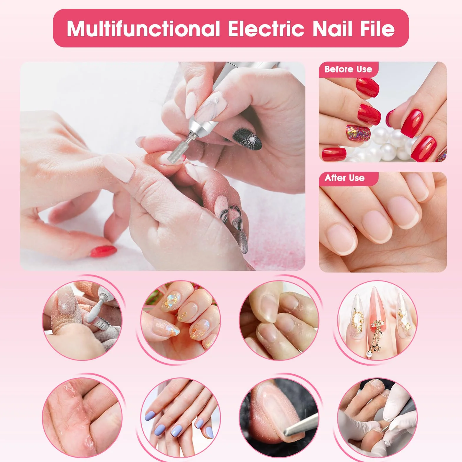 Elektryczna frezarka do paznokci, 45 000 obr./min, elektryczny pilnik do paznokci żelowych, ładowany, przenośny zestaw do manicure, elektryczny, 2000 mAh, USB, elektryczny pilnik do paznokci żelowych