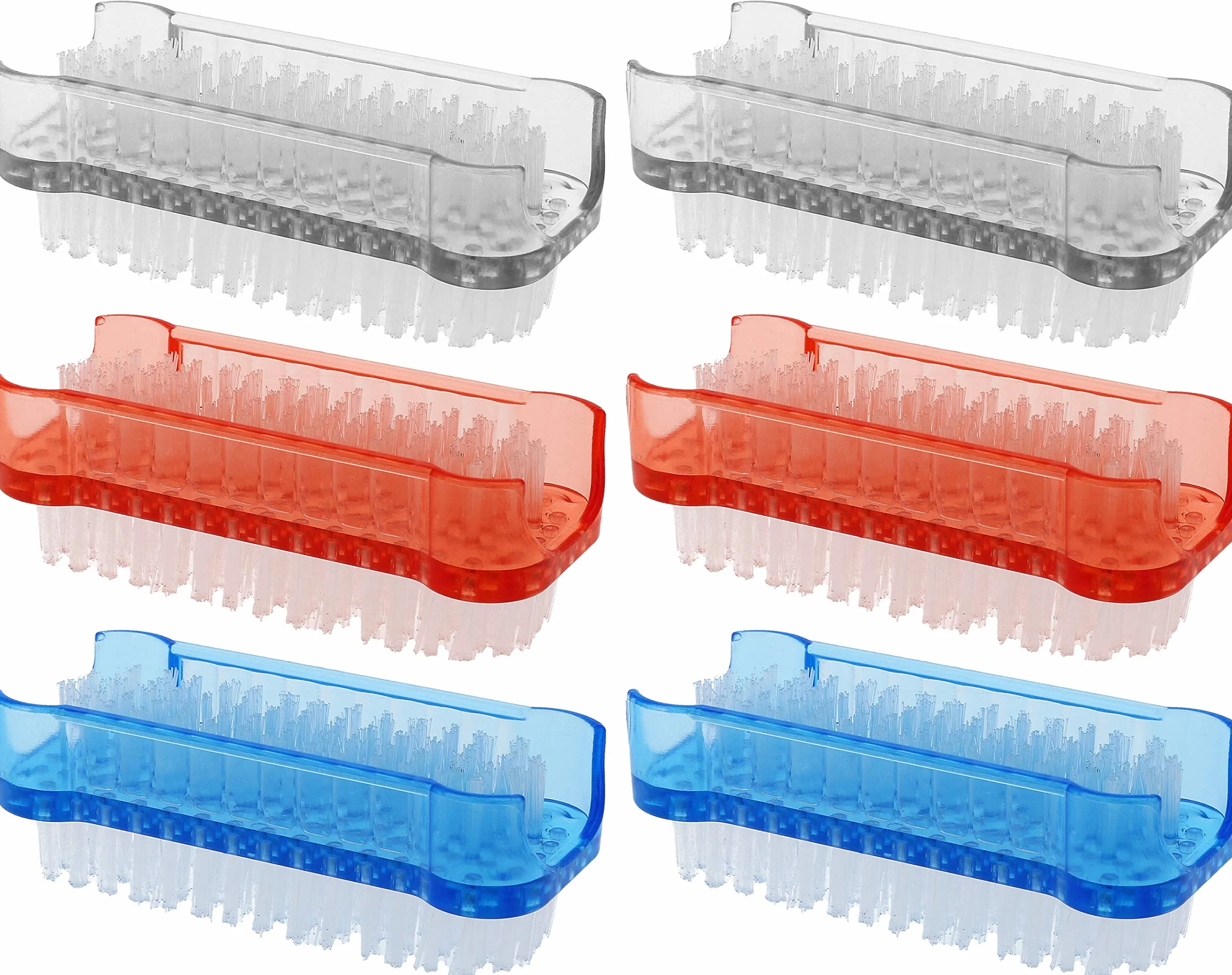 COM-FOUR® 6x szczotka do mycia rak w jasnych kolorach - szczoteczka do paznokci do mycia rak i paznokci [wybór jest rózny] (6 sztuk - przezroczysty + czerwony + niebieski)