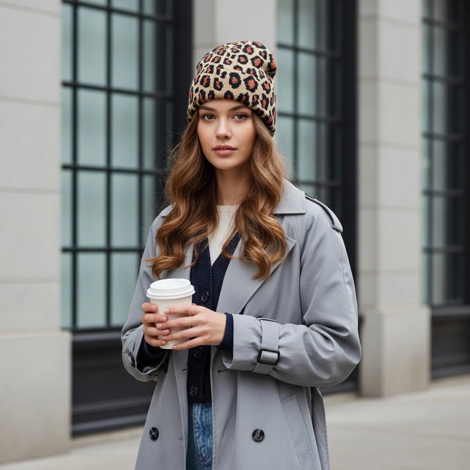 Leopard Beanie czapka z nadrukiem w panterkę, damska, zimowa, ciepła czapka z dzianiny, miękki, rozciągliwy kapelusz dla kobiet i mężczyzn