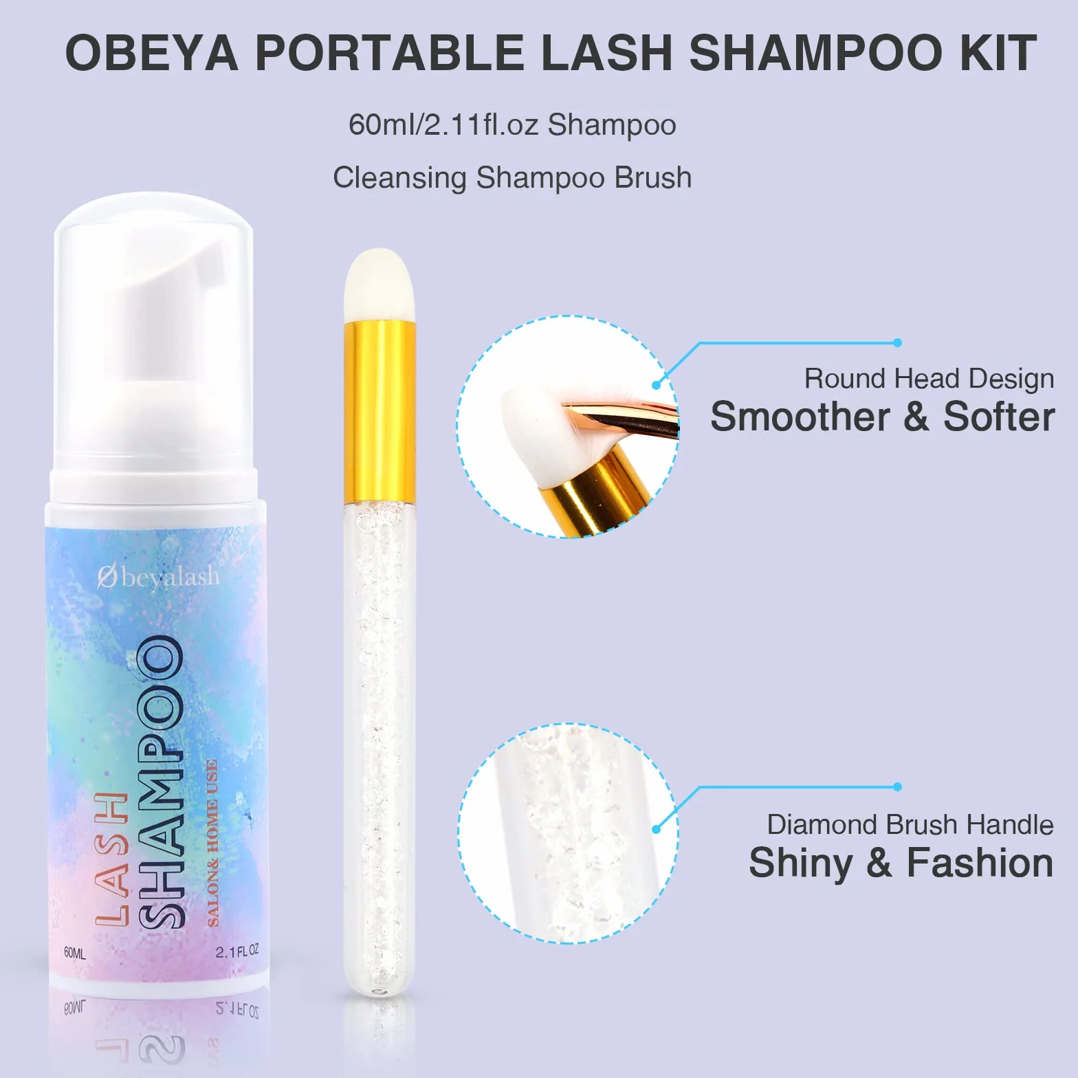 Szampon do rzęs dla przedłużania rzęs, 60ml przedłużanie rzęs Cleanser z pędzelkiem, bezolejowe powiek pieniący Cleanser, przedłużanie rzęs szampon zestaw z pędzelkiem, mycia rzęs dla przedłużania domu Salon Użyj