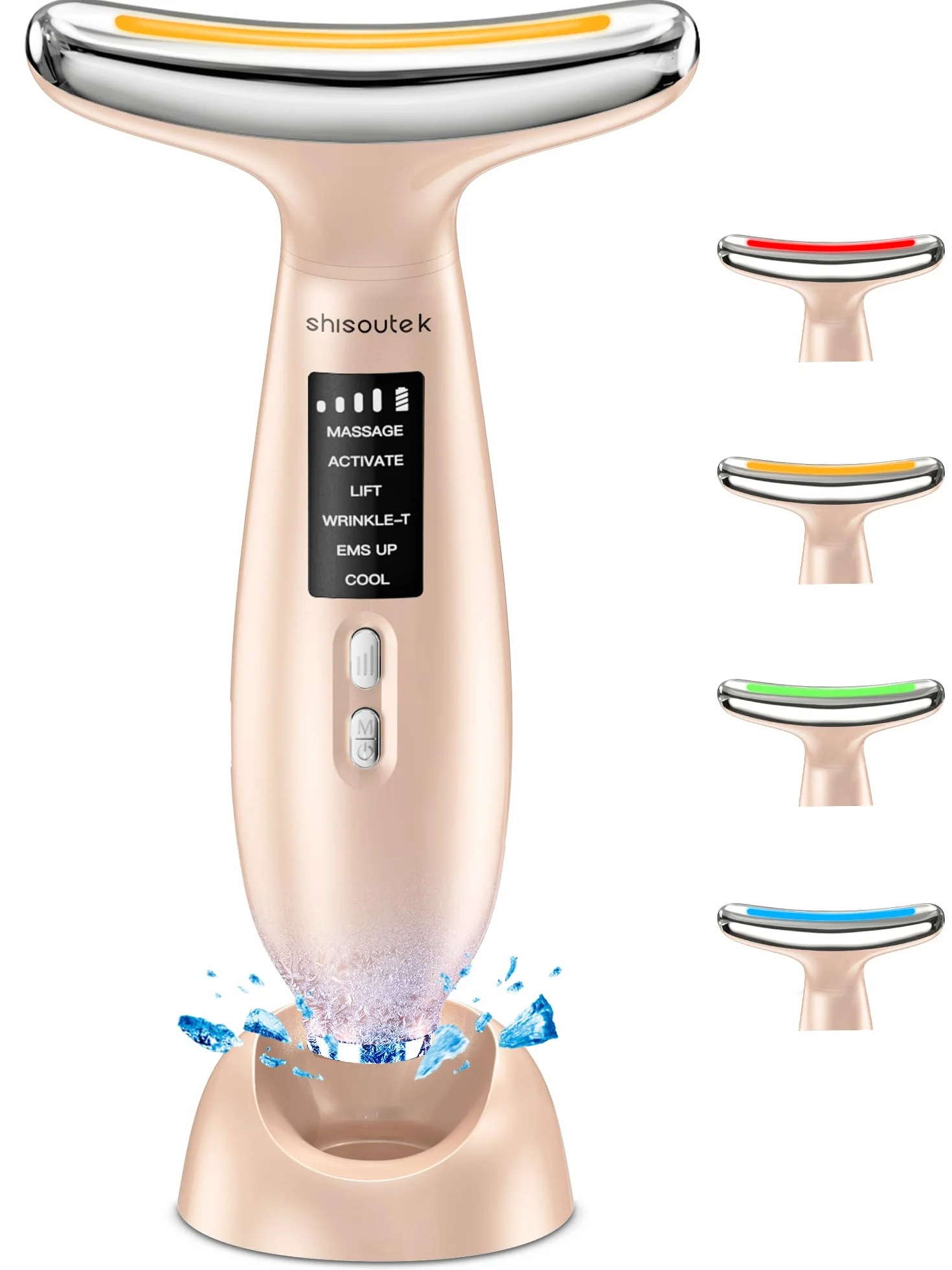 Elektryczny masażer do twarzy Lifting przeciwzmarszczkowy: 5 ℃ Zimne urządzenie kosmetyczne i 45 ℃ Terapia ciepłem - Masaż twarzy z 6 trybami 4 diodami LED - EMS Lifting Gua Sha ujędrniający masaż