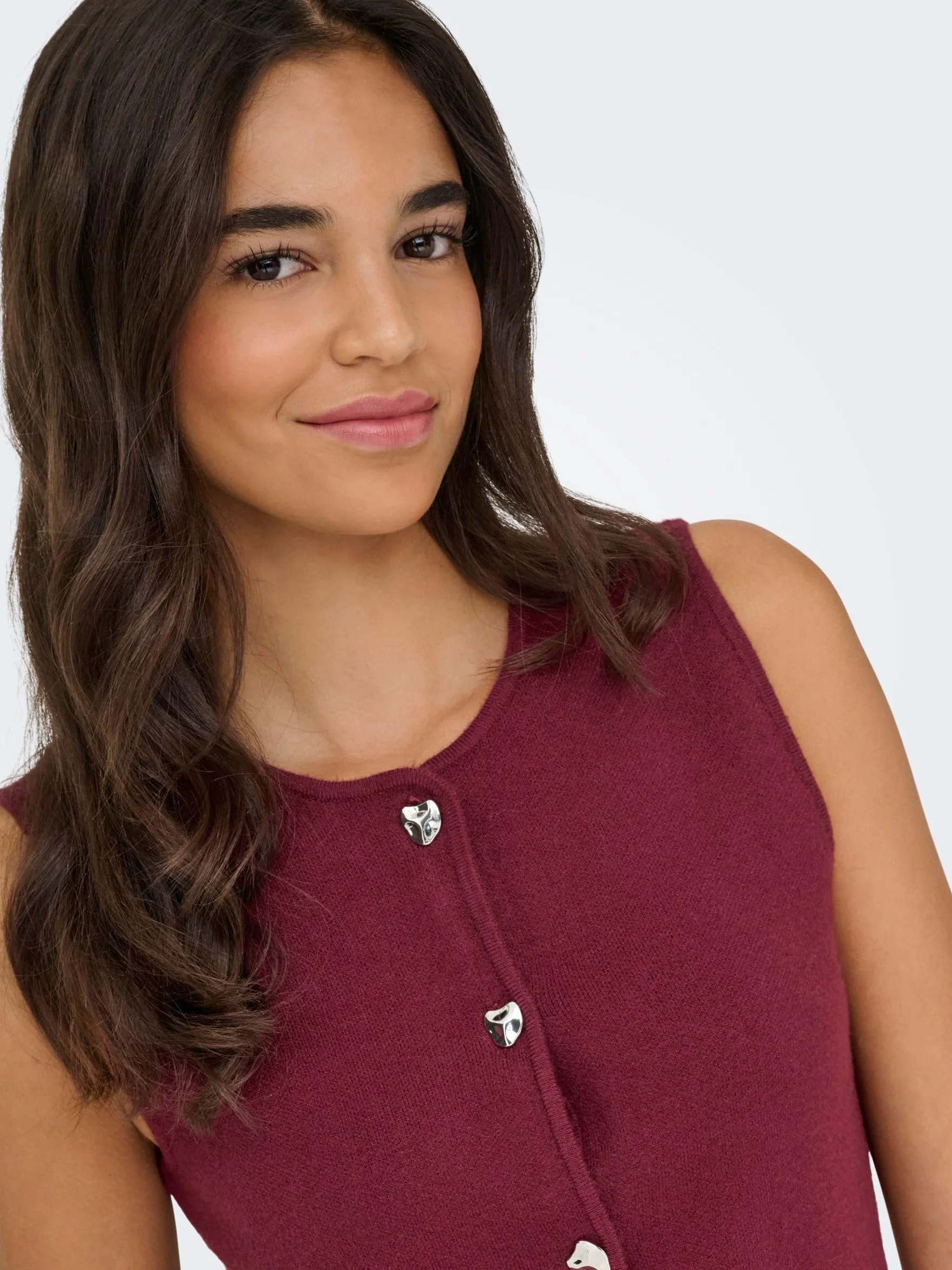 Onlibi Button Sl Vest Cc Knt, Zinfandel, S