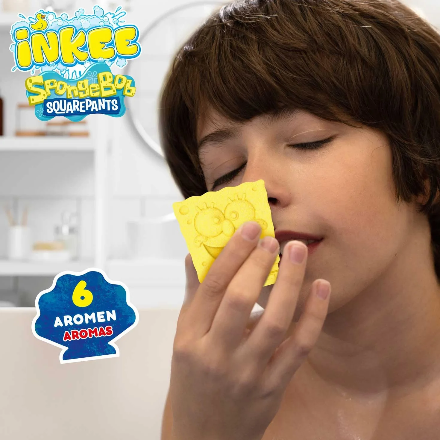INKEE Zestaw Prezentowy SpongeBob Zestaw do Kąpieli 7 Dodatków, Kule i Sól do Kąpieli dla Dzieci z Olejem Awokado + Akcesoria – Zabawka od 3 Lat