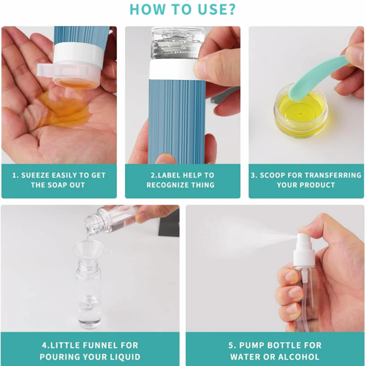 Zestaw silikonowych butelek podróżnych, do napełniania, 18 sztuk, zestaw podróżny z zatwierdzeniem TSA, Travel Essentials