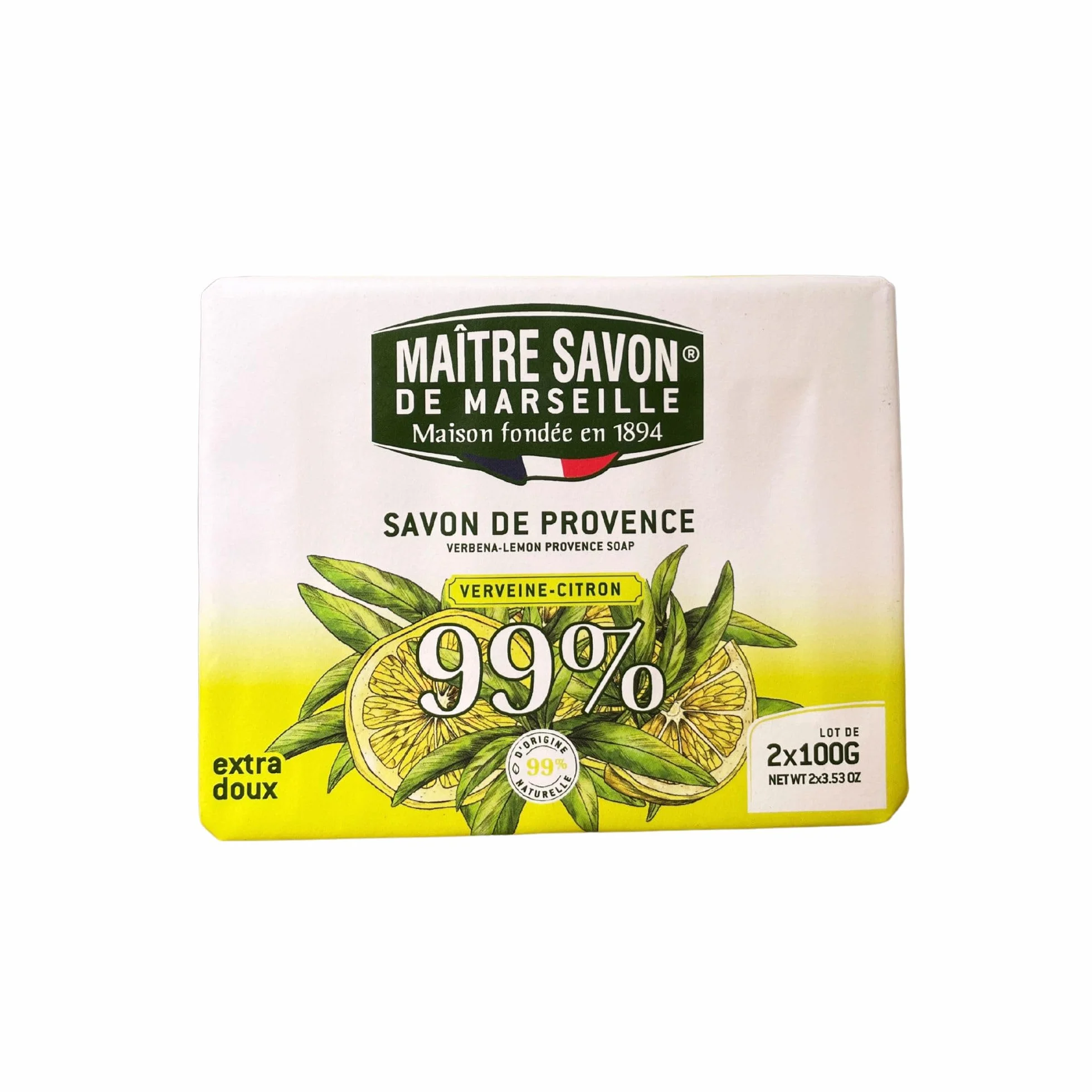 Mistrz Mydło Marsylii - Mydło Provence Verbena-Cytryna - Extra Soft - 2x100g - 99% naturalnych składników - ciało i dłonie