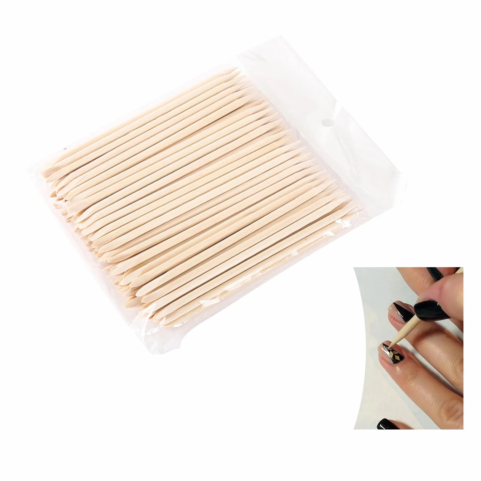 100 sztuk pomarańczowych drewnianych patyczków, 114 mm, pomarańczowe drewniane patyczki do skórek, podwójne drewniane popychacz do skórek paznokci, do manicure, pedicure, pielęgnacji skórek paznokci