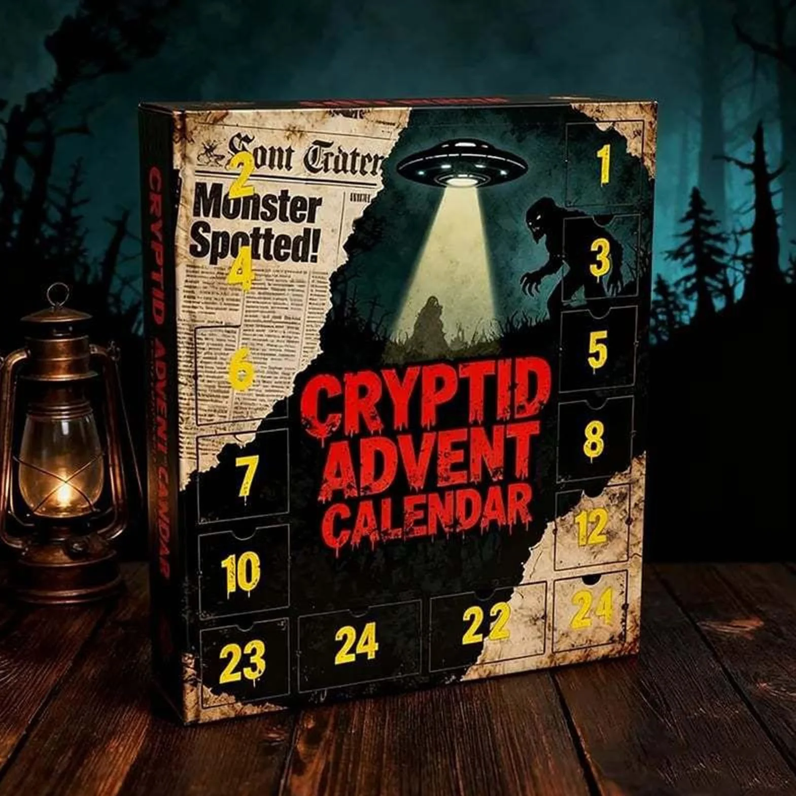 Kalendarz bożonarodzeniowy, zabawki paranormalne, wisiorki, adwent, 2025, kryptyda 2D, odliczanie, tajemnicza dekoracja świąteczna, idealna na wieńce, do sypialni, na biurko, drzwi, okno, wejście