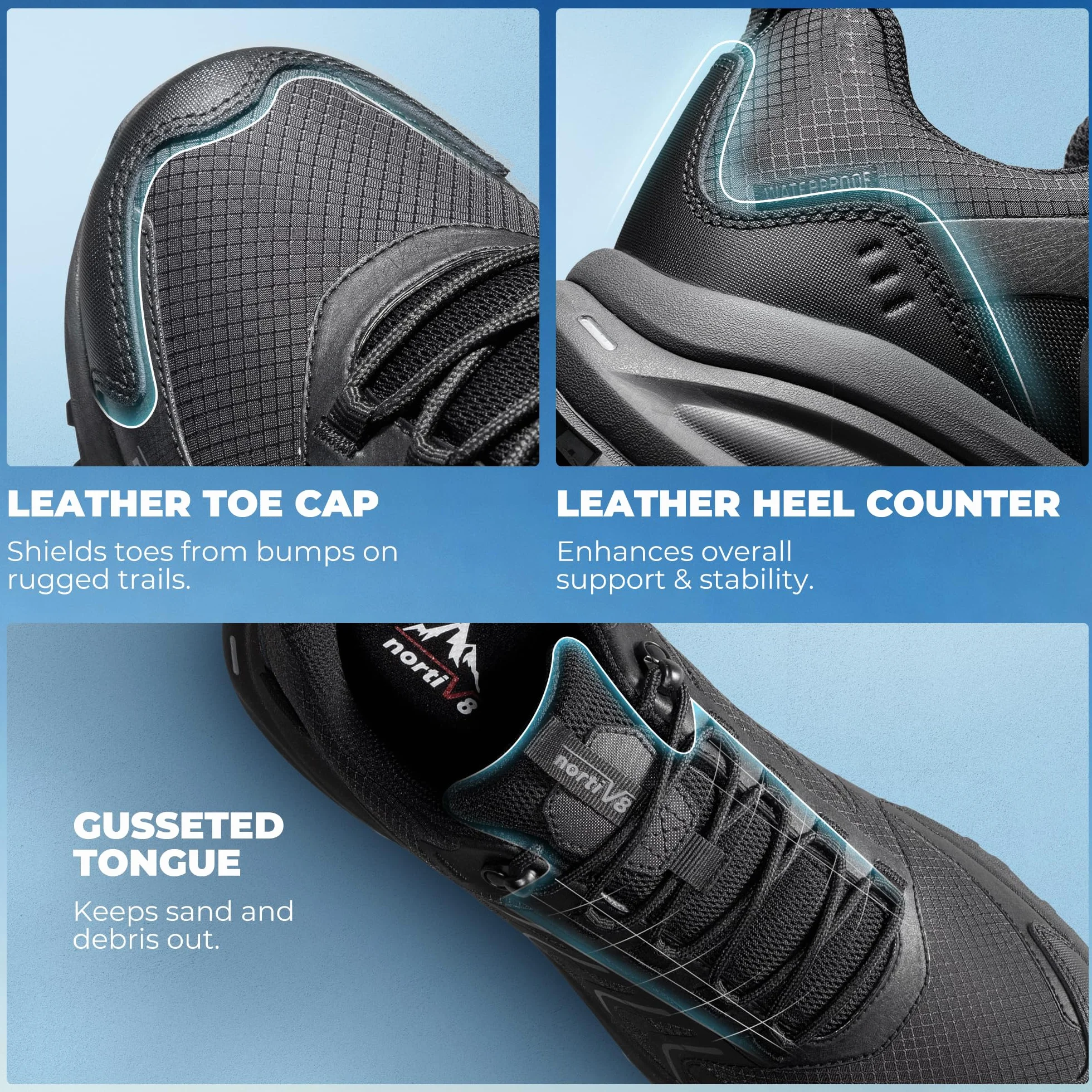 NORTIV 8 Męskie wodoodporne buty turystyczne antypoślizgowe lekkie podróżne do chodzenia komfort outdoorowy trekking kemping wspinaczka codzienne modne trampki Armadillo FieldLite