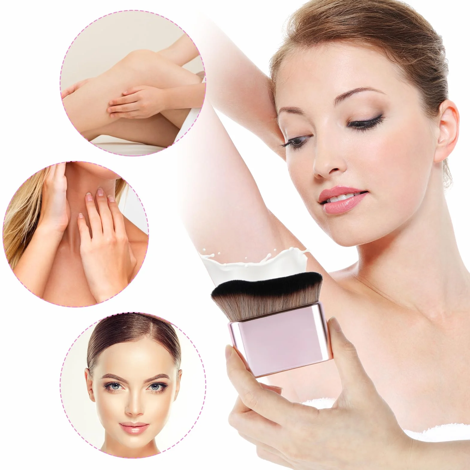 Pędzel do opalania, samoopalający, do ciała, bronzer do podkładu, do konturowania twarzy, kabuki, przenośny, do ciała, nóg, makijażu, twarzy, aplikatora, do opalania, różowy