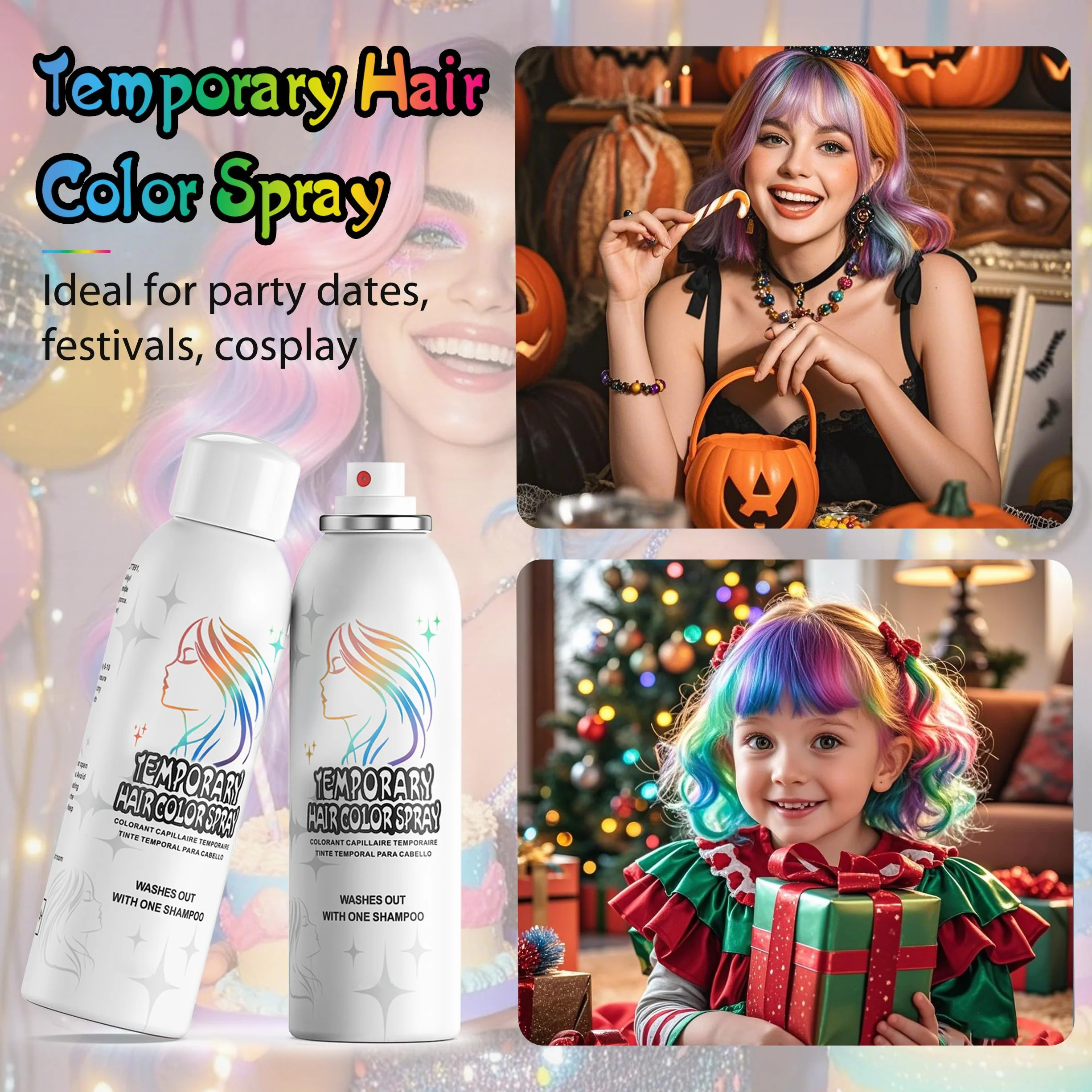 Tymczasowa farba do włosów w sprayu dla mężczyzn i kobiet – natychmiastowy kolor, nieklejący się i delikatny, nadaje się do prania, idealny na Halloween, Cosplay, imprezy i do kostiumu (biały