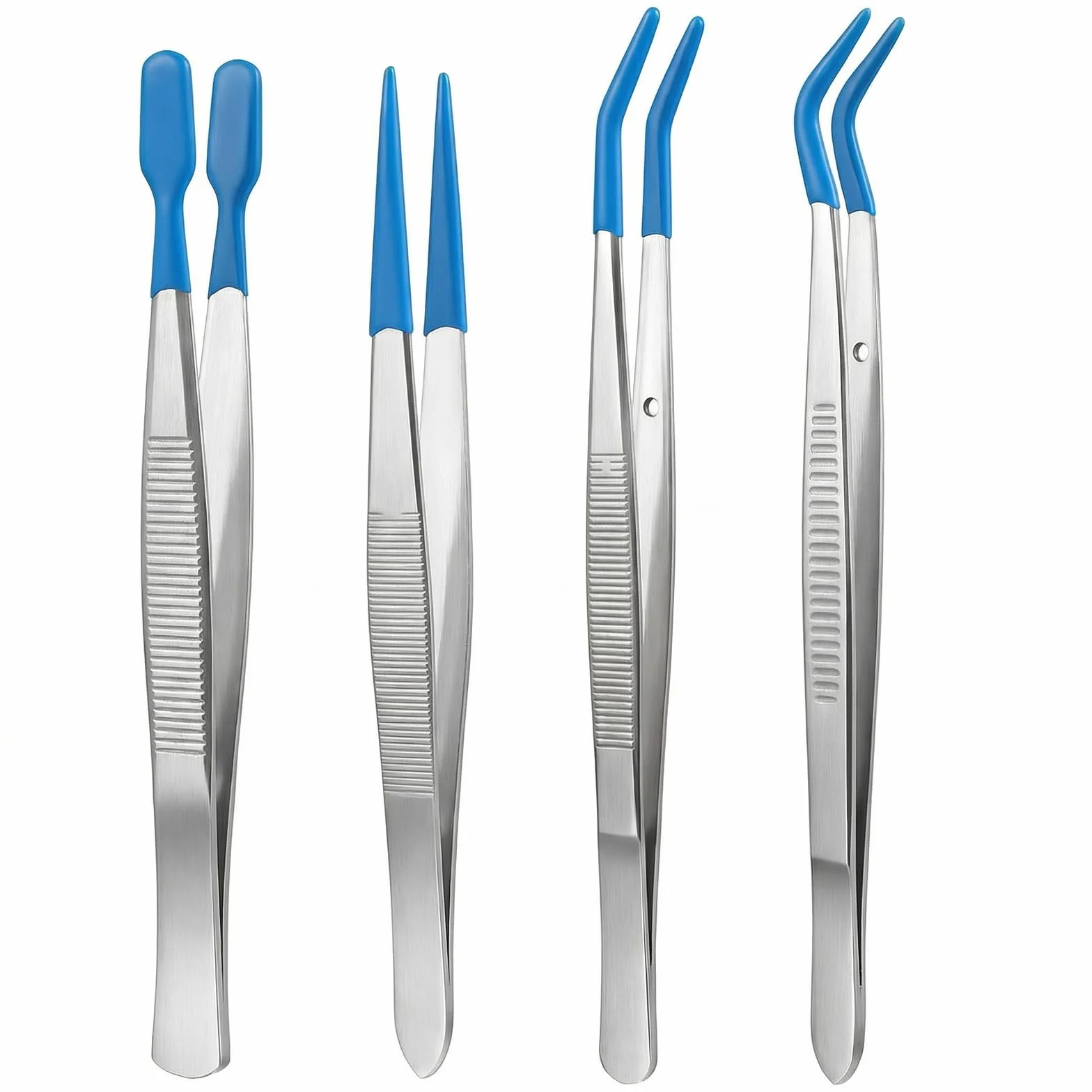 Nogeqi 4 pęsety z gumowymi końcówkami, tweezers z gumowymi końcówkami, powlekane PCW, precyzyjne pęsety do rzemiosła, biżuterii, perełek, znaczków pocztowych