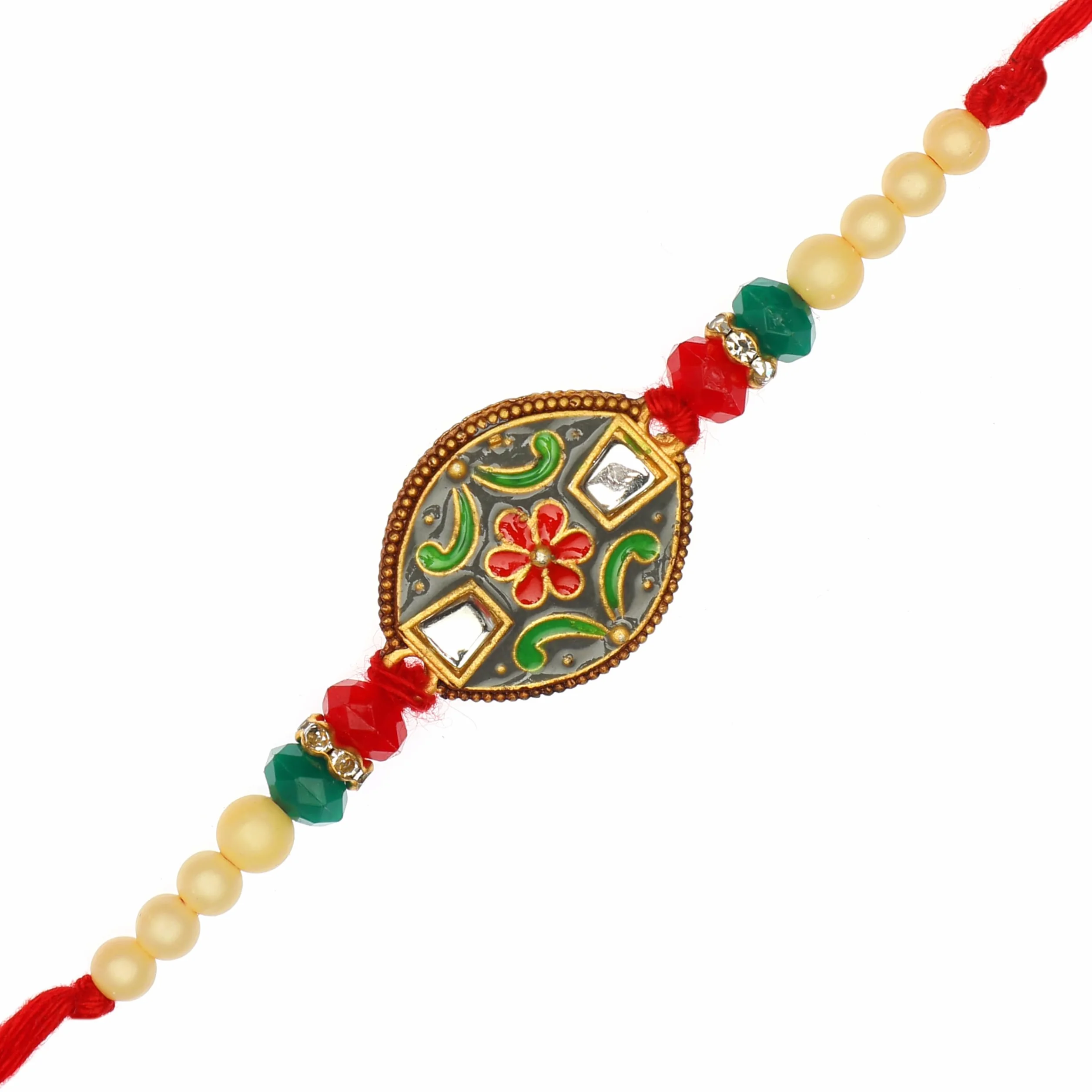 Aditri Creation Zestaw 2 rakhi dla brata, Rakhi dla Bhai, Bhaiya, Veera, Rakhi, bransoletka z nicią, Dora do Raksha, bandhan, opakowanie prezentowe z uchwytem Tilak Copra Kumkum Plate dla Pooja Indian