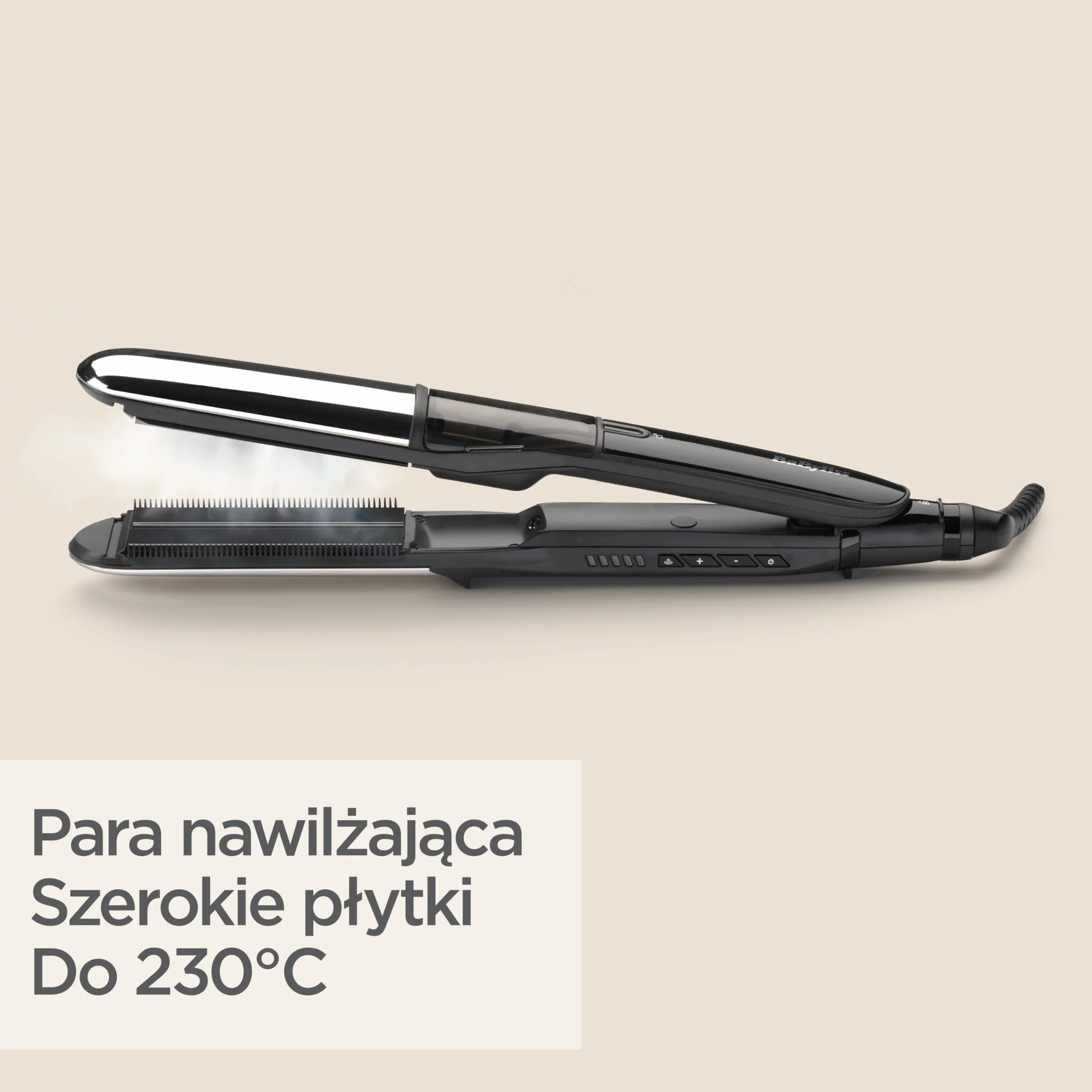 BaByliss Steam Shine – Prostownica Parowa z XL Płytkami Turmalinowo‑Ceramicznymi do Szybkiego i Łatwego Prostowania, Funkcja Jonowa Anti‑Frizz dla Lśniących i Jedwabistych Włosów, ST496E