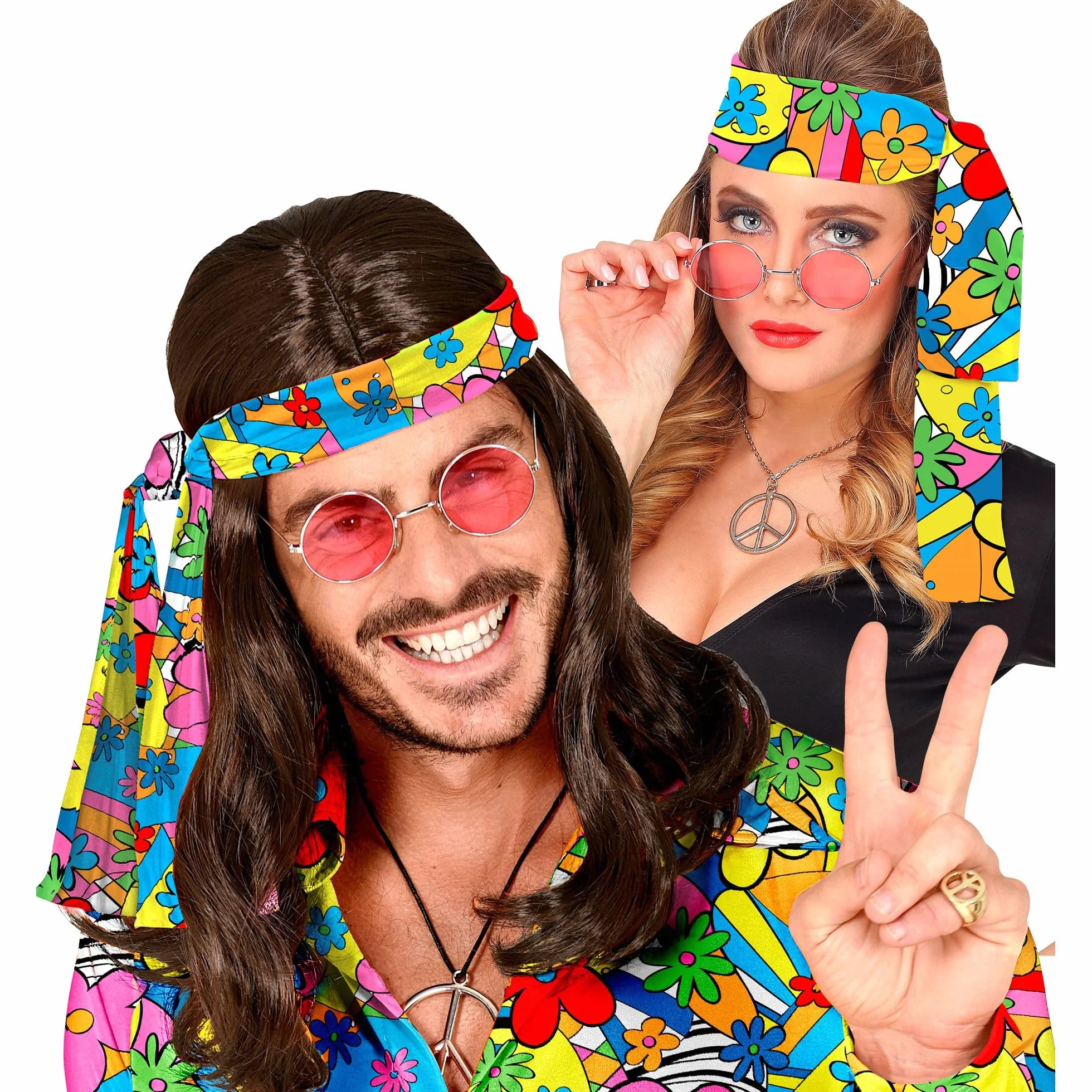 W WIDMANN MILANO Party Fashion - Opaska na głowę 60s i 70s, opaska na włosy, hippie, flower power, akcesoria, karnawał