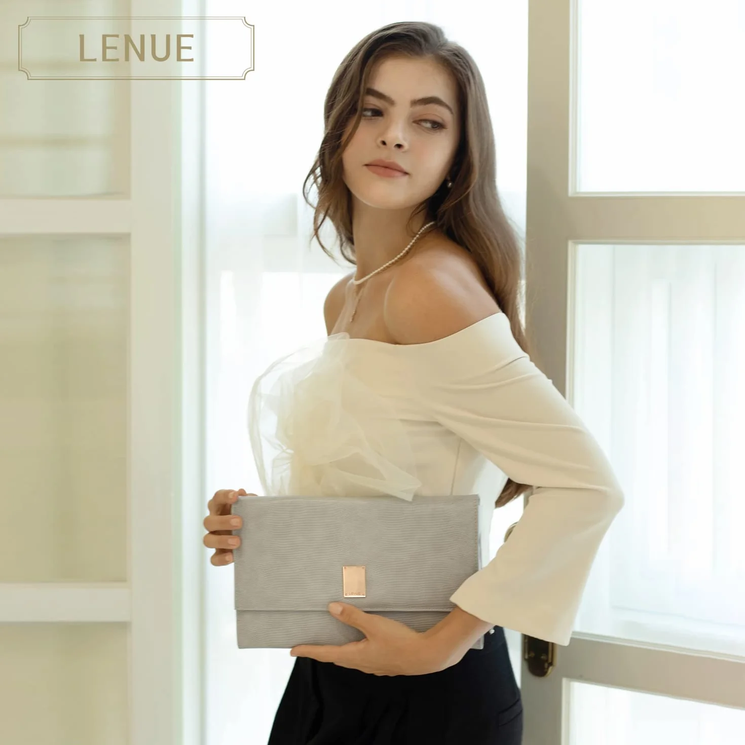 LENUE Podróżny organizer na biżuterię - luksusowa składana torba na biżuterię, torba na podróż, duża wegańska skórzana kopertówka - idealna na urodziny, wieczór panieński i prezenty ślubne