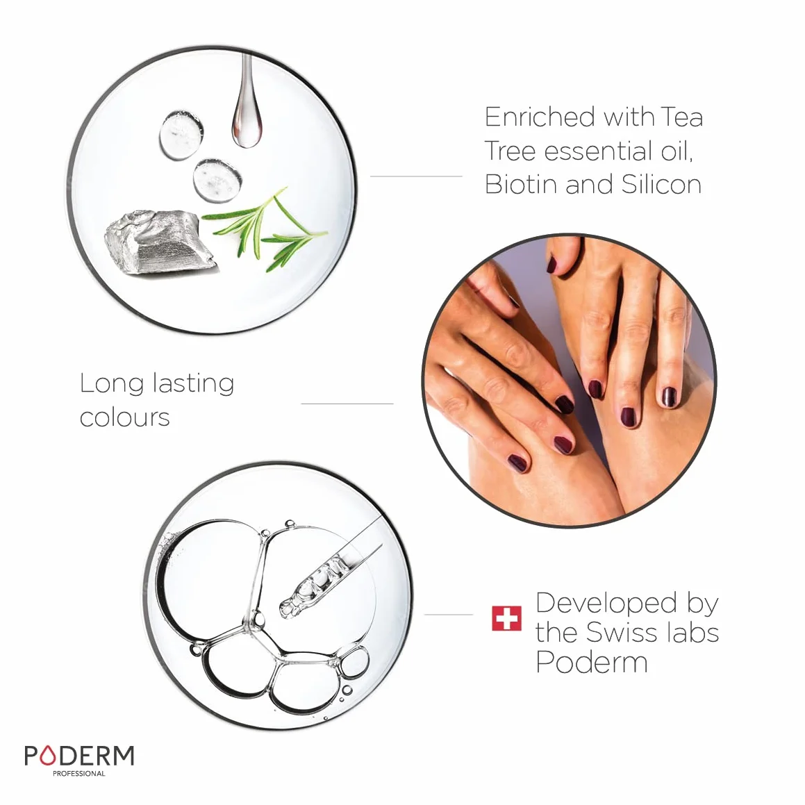 Kolorowy lakier TEA TREE Ciemna Czerwień Leczenie paznokci grzybicy żółtych uszkodzonych Profesjonalna pielęgnacja stóp dłoni Wyprodukowano w Szwajcarii