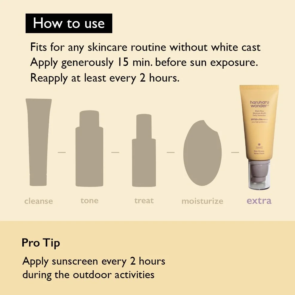 Haruharu Wonder Black Rice Moisture Airyfit Daily Sunscreen SPF50+ PA++++ szerokie spektrum UVA/UVB kwas hialuronowy niacynamid