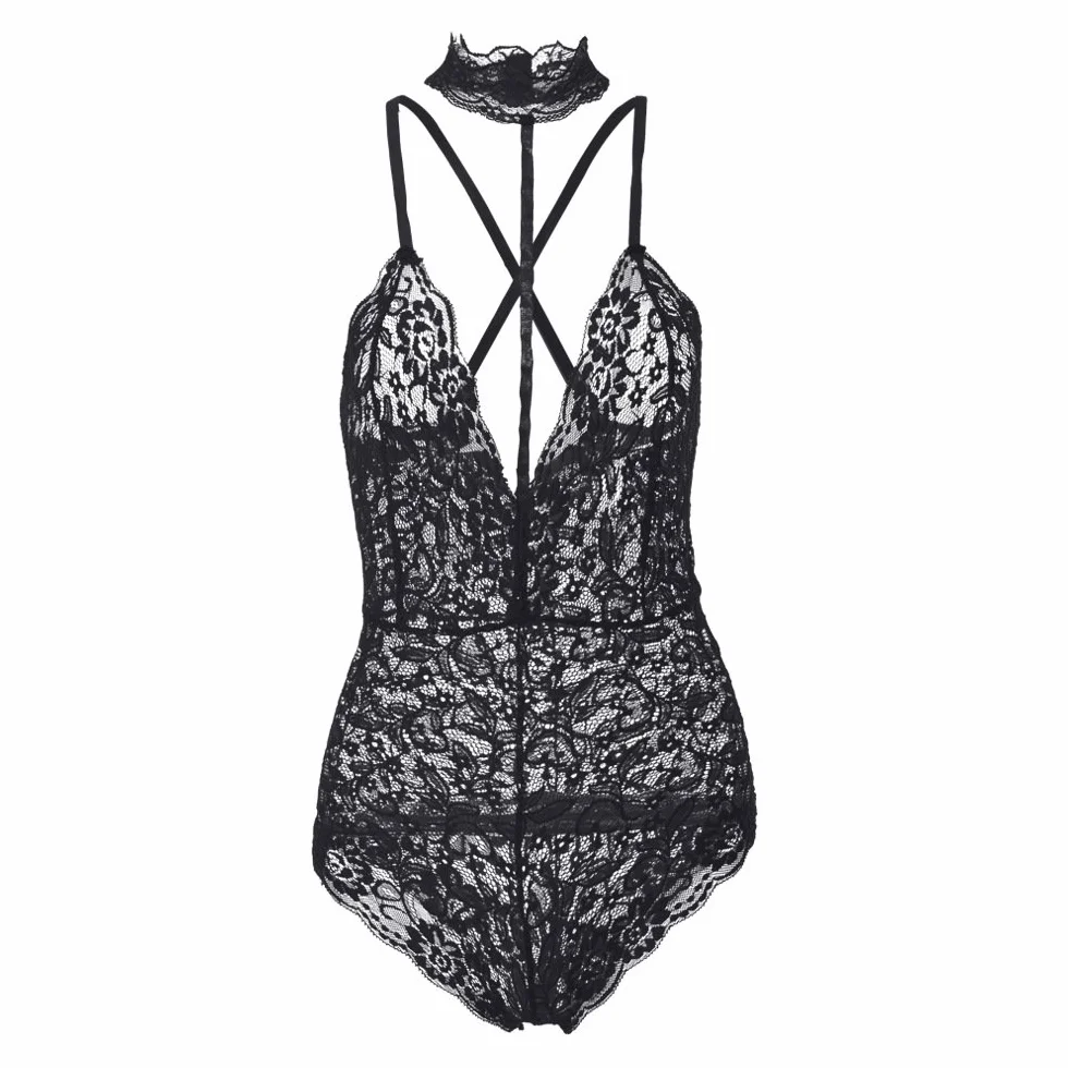 seksowna bielizna damska z koronkowym wycięciem z głębokim dekoltem w serek koszula nocna Teddy erotyczna seksowne body przezroczysta jednoczęściowa bielizna Babydoll