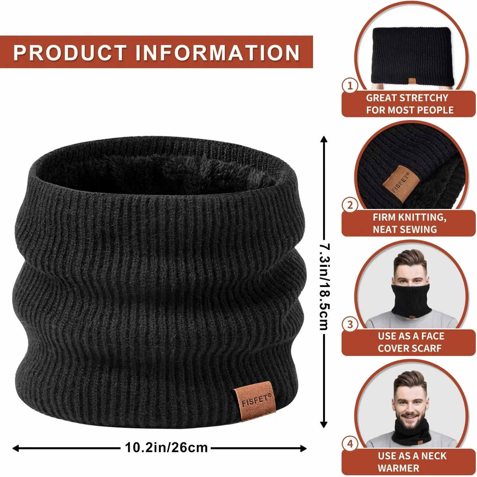 FISFET Męski damski kapelusz szalik rękawiczki zestaw zimowy, dzianinowa podszewka ciepłe zimowe rękawiczki do ekranu dotykowego, czapka beanie ocieplacz na szyję, na zimną pogodę, modny 3 w 1 zimowy