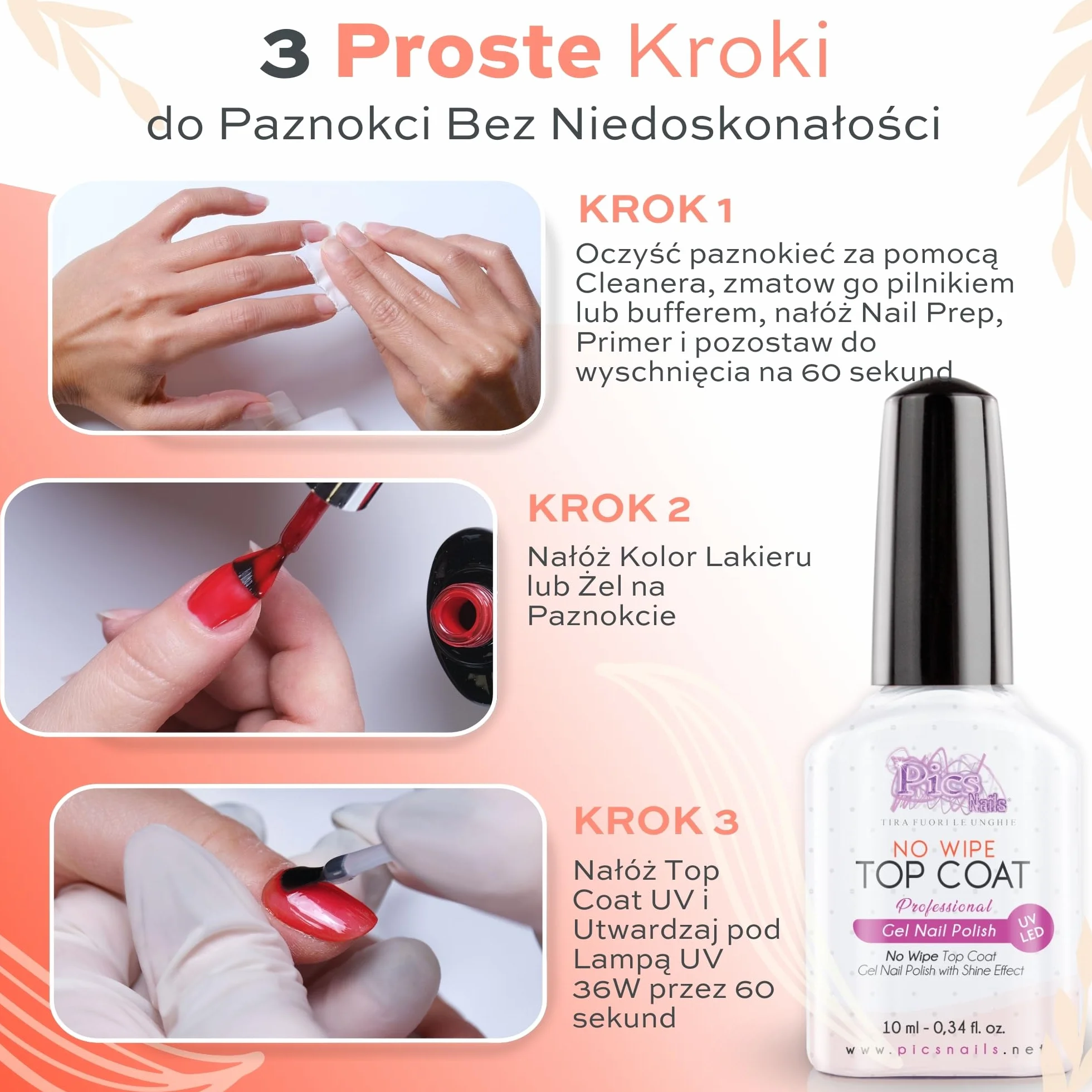 Żelowy lakier do paznokci Top Coat No Wipe 10 ml UV LED przezroczysty uszczelniacz połysk