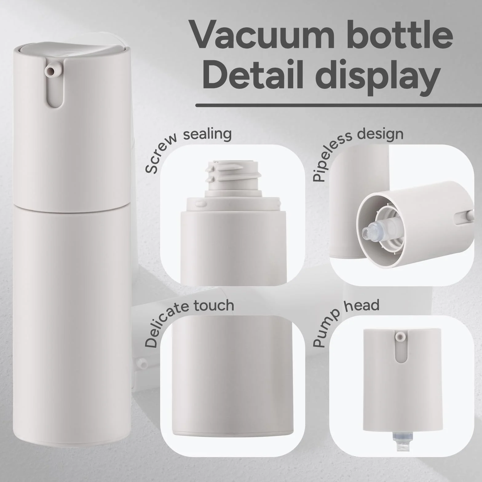 Lulupack Butelki z pompką bezpowietrzną, pojemnik na balsam podróżny, pojemniki do pielęgnacji skóry na krem nawilżający (plastik, matowy szary, 3 szt.)
