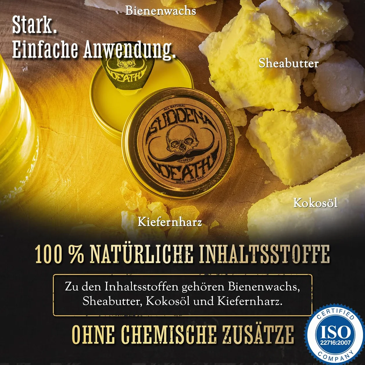 Strong Hold Wosk do wąsów, 30 ml, na kierownicę, męski, wosk do wąsów z naturalnymi składnikami, może być stosowany do brody, kozich wąsów, pielęgnacja włosów na twarzy przez cały dzień, bezzapachowy
