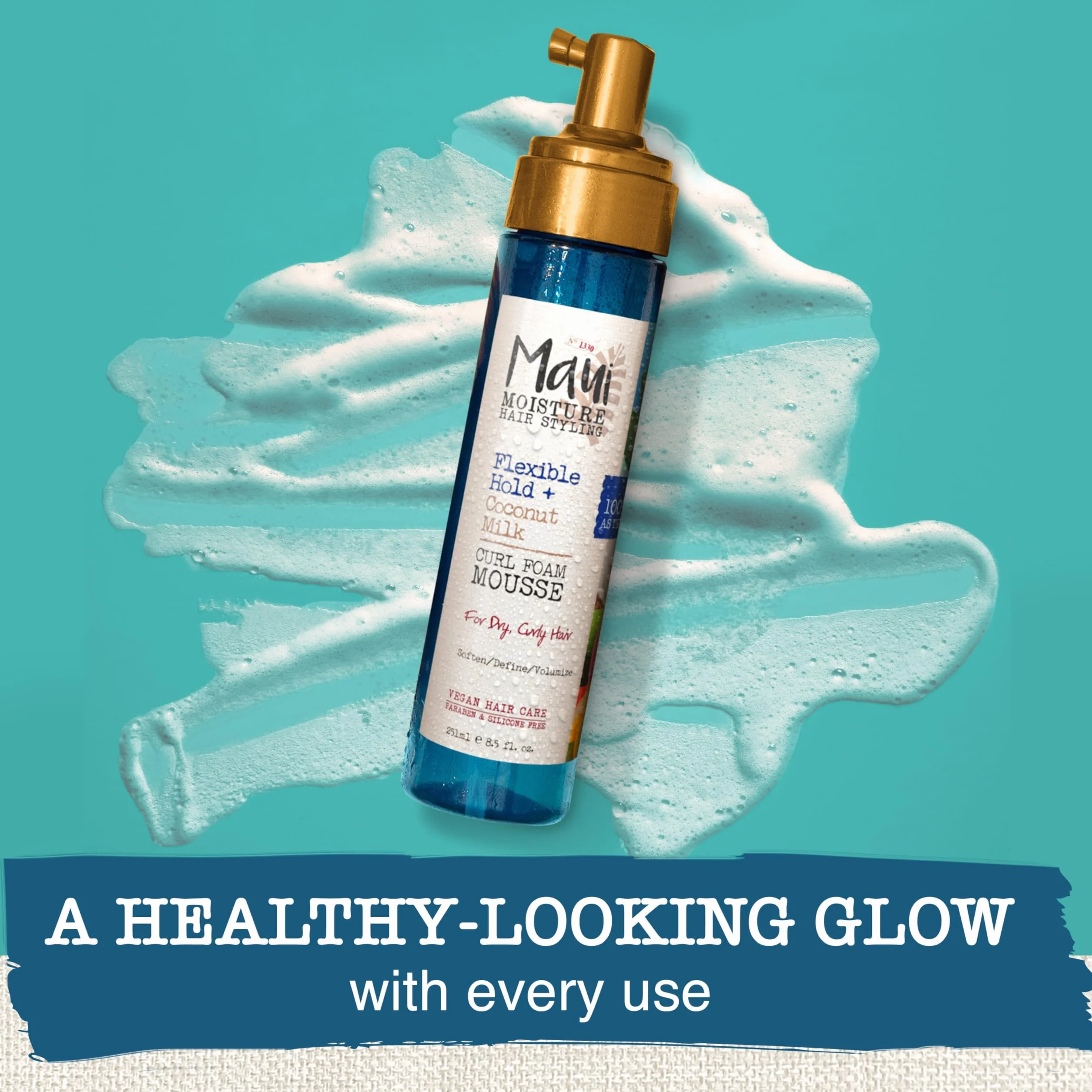 Maui Moisture Elastyczne mocowanie + pianka do kręconych włosów z mlekiem kokosowym, bez suchego alkoholu, parabenów lub silikonu, 241 g