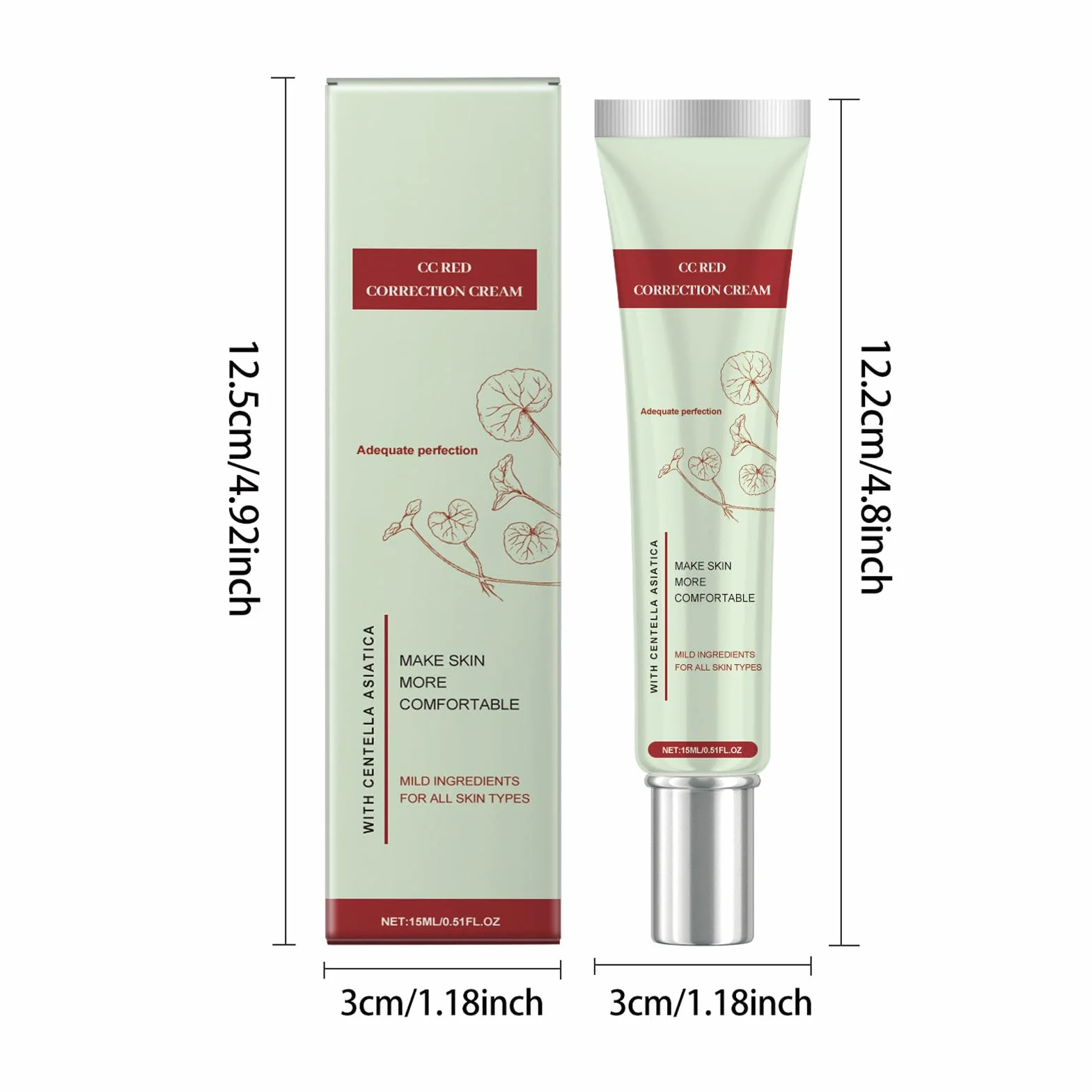 CC Cream Red Correct CC Cream, przyciemniony krem do twarzy z Centella Asiatica, krem korygujący kolor, nawilżający, poprawia cerę i nawilża