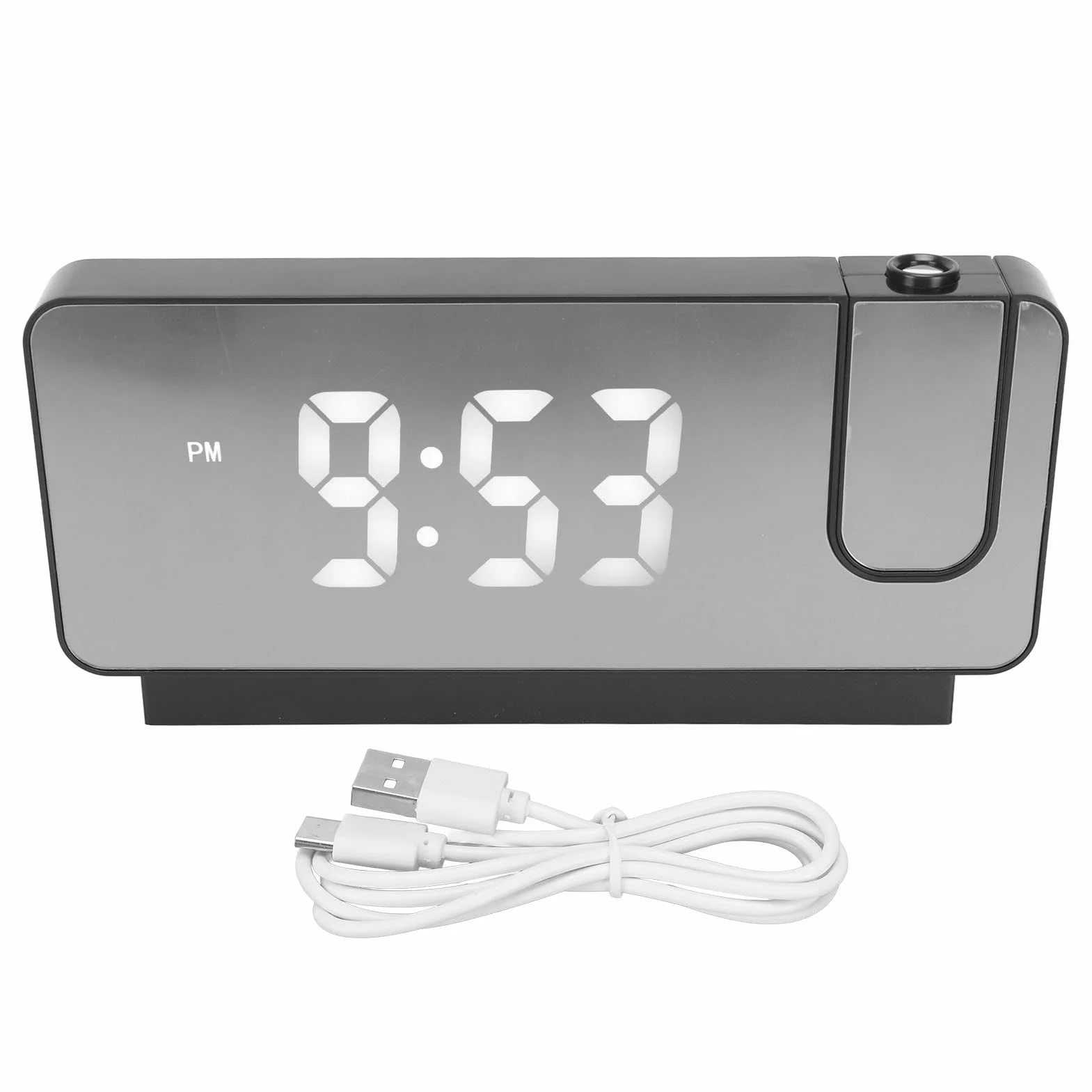 Budzik Projekcyjny do Sypialni, Projektor 180° Cyfrowy Budzik z Dużym Ekranem LED, Zegar Cyfrowy Budzik LED HD z datą i godziną Zegar Temperatury dla Osób śpiących (Czarny)