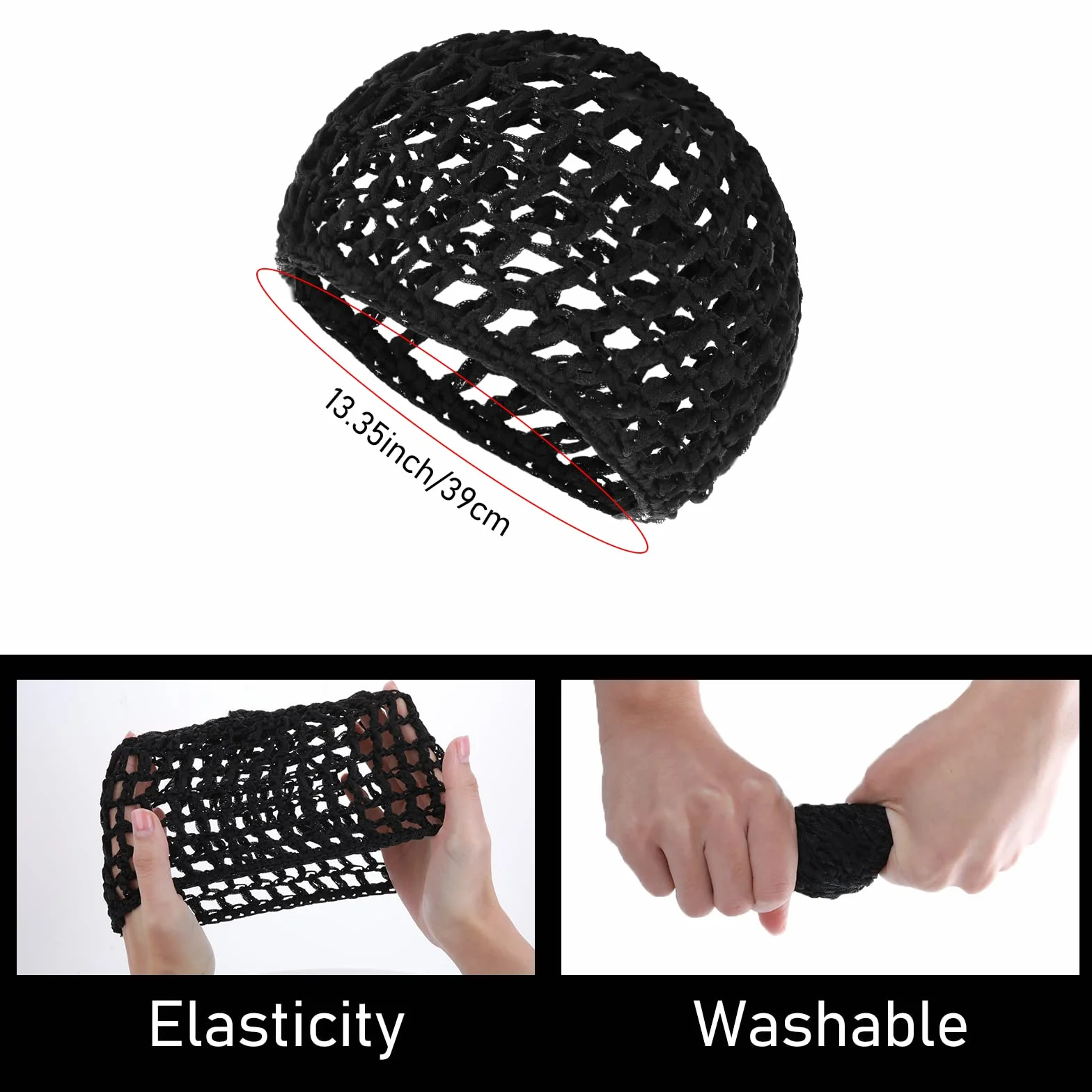 WLLHYF 2 sztuki siatek na włosy czapka do spania siatka na włosy Snoods Wrap Bonnets Bonnets długie proste loki peruka ochrona głowy czarna siateczka do owijania szydełkowania czapka kucharska tkania