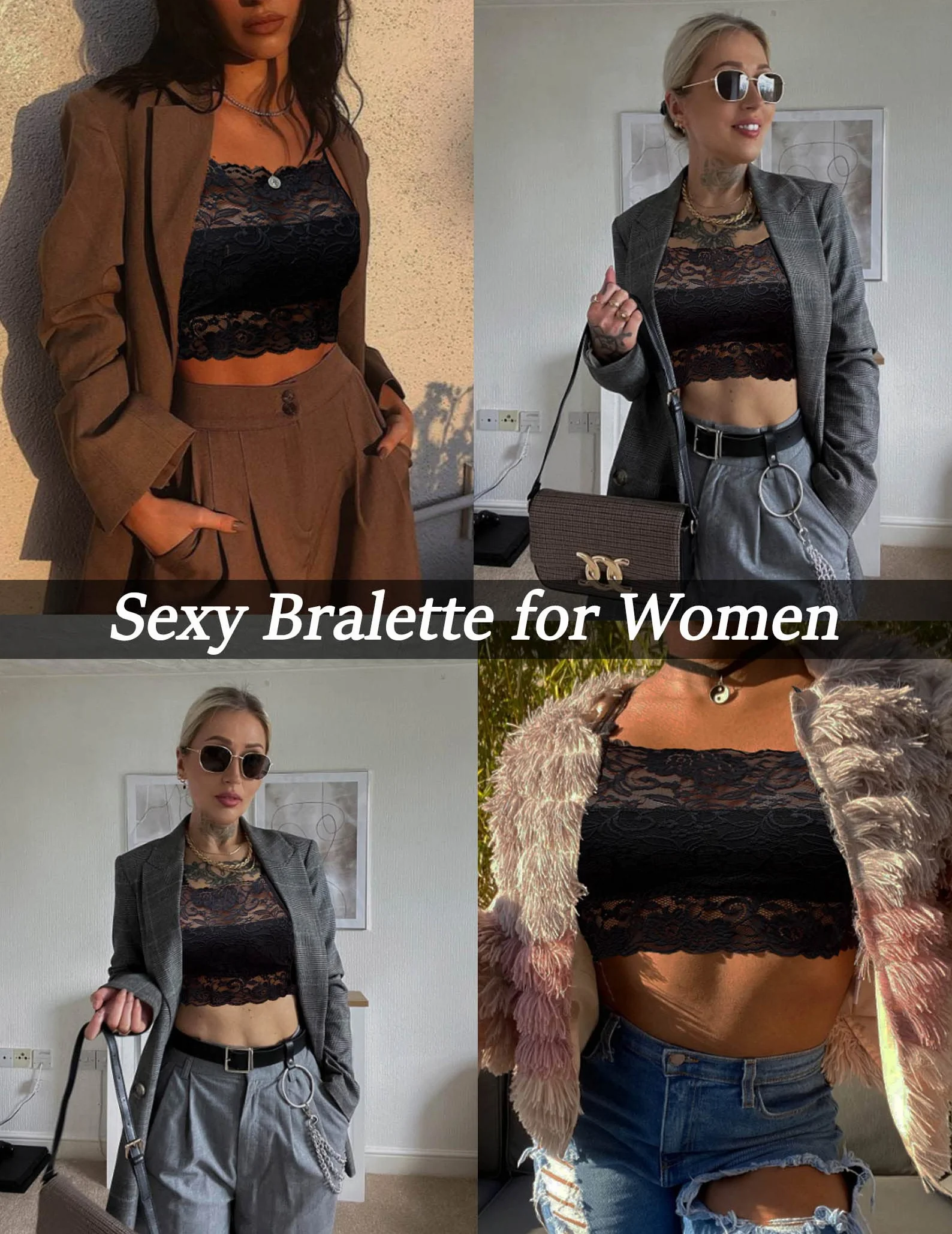 Avidlove Damska koronkowa koszulka Crop Top Camilose podkoszulek z odkrytym brzuchem