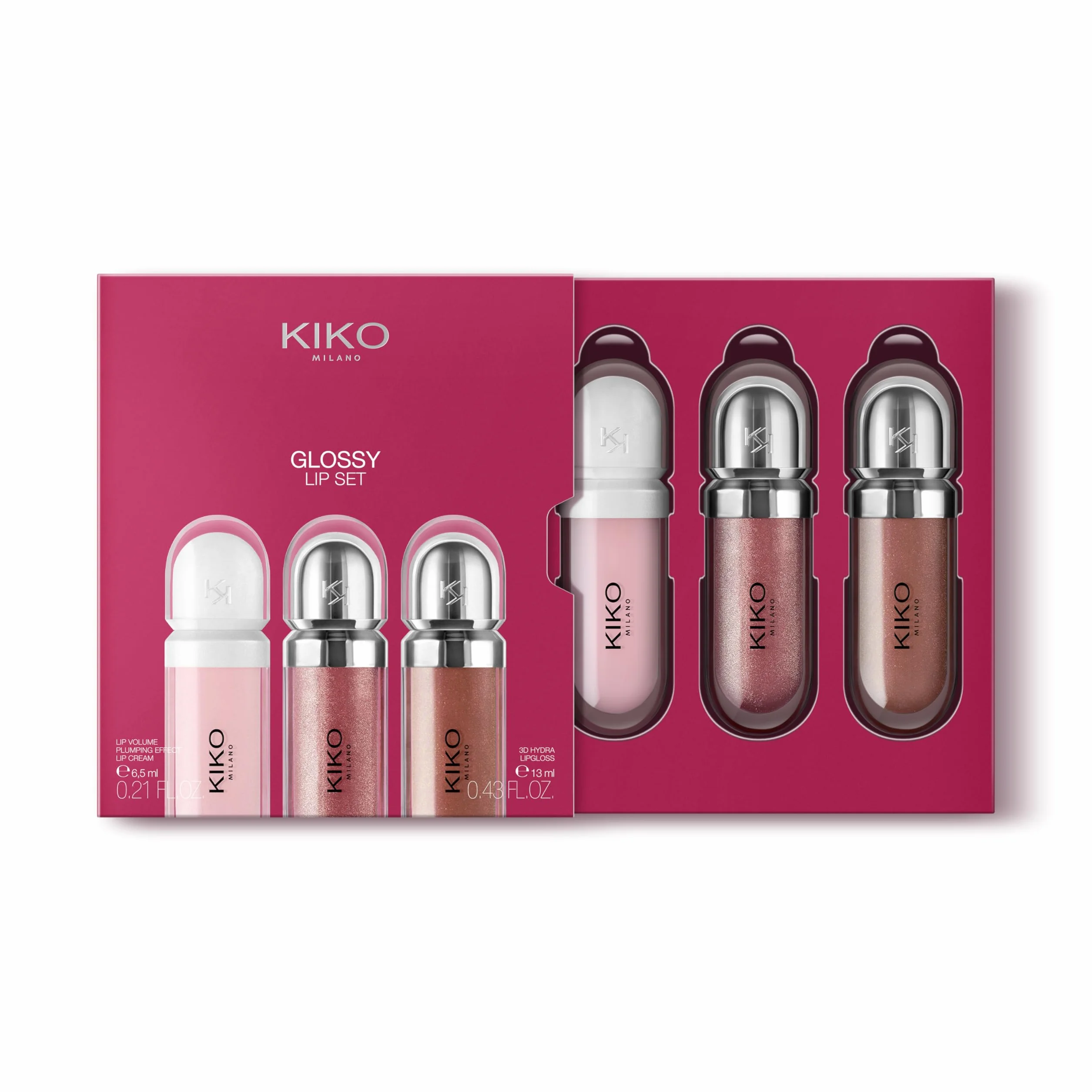 KIKO Milano Glossy Lip Set, Zestaw Do Makijażu: 2 Błyszczyki I 1 Krem Do Ust