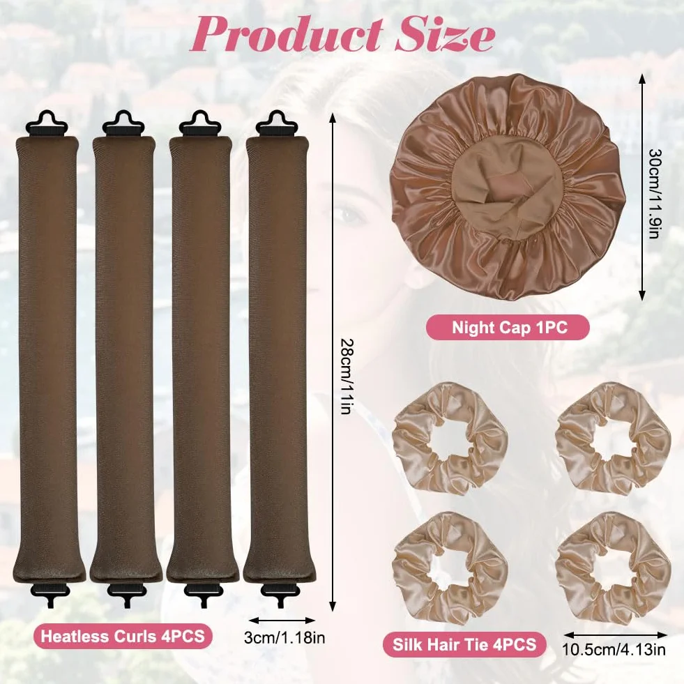 9 sztuk wałków do włosów bez ciepła, satynowe loki bez ciepła, zestaw wałków do włosów DIY Hair Curler Rollers, wałki do włosów dla objętości, loki bez ciepła do długich i średnich włosów