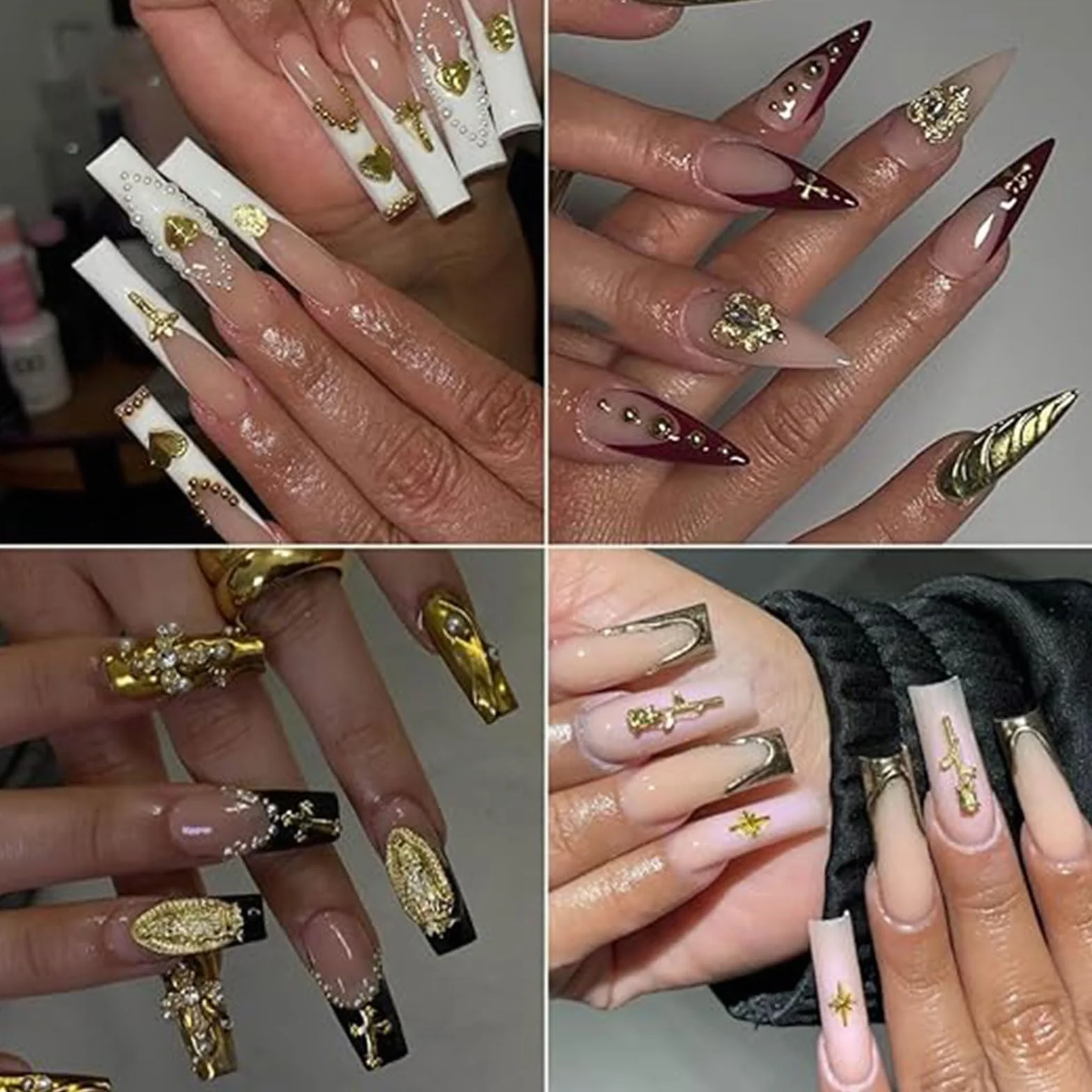 88 sztuk złotych zawieszek 3D na paznokcie, wysokiej jakości zdobienia paznokci, zawieszki do paznokci, ekskluzywne z kamieniami strasu dla luksusowego manicure