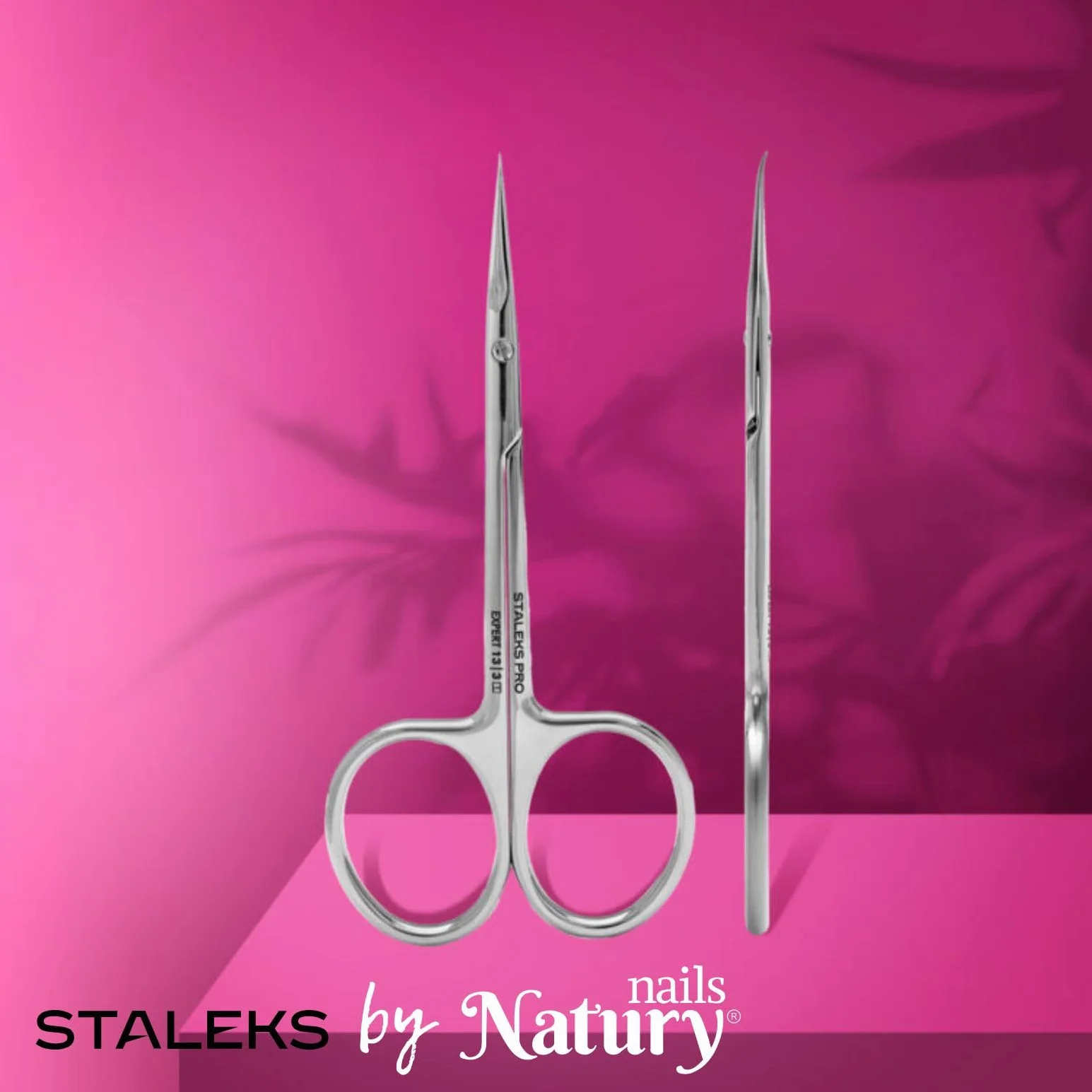 STALEKS PRO by Natury Nails Profesjonalne nożyce do skórek z haczykiem dla leworęcznych Manicure, ergonomiczne pierścienie, stal nierdzewna. Expert SE-13/3