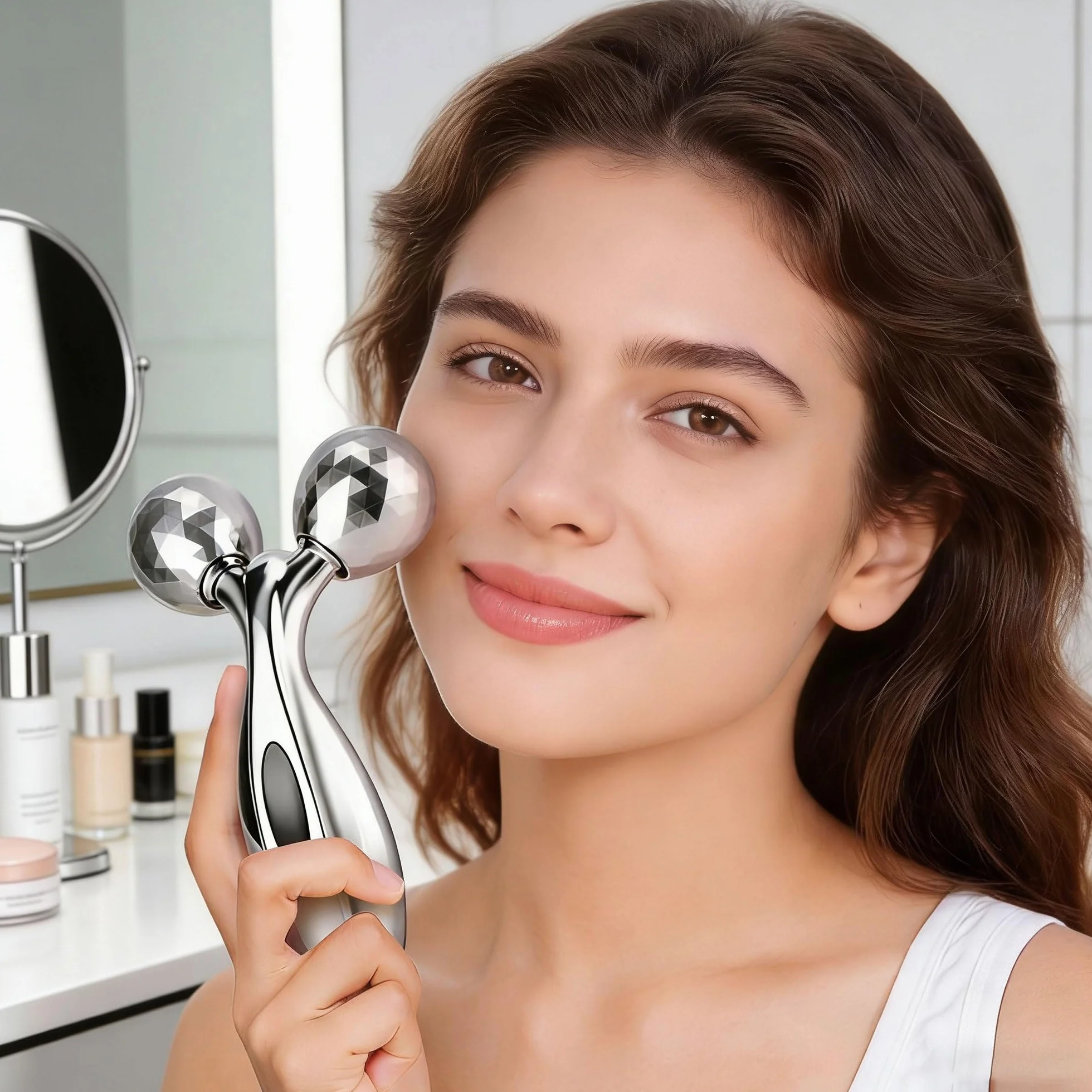 CINY 3D Roller Face Massager, Beauty Face Lift Tool Body Sculpting Firmer Shaper, Rozluźnienie Mięśni, Skin Tighten Lift 360 Stopni Rotation Roller Do Masażu Na Twarz Ręce Nogi Pośladki i Plecy, Srebrny