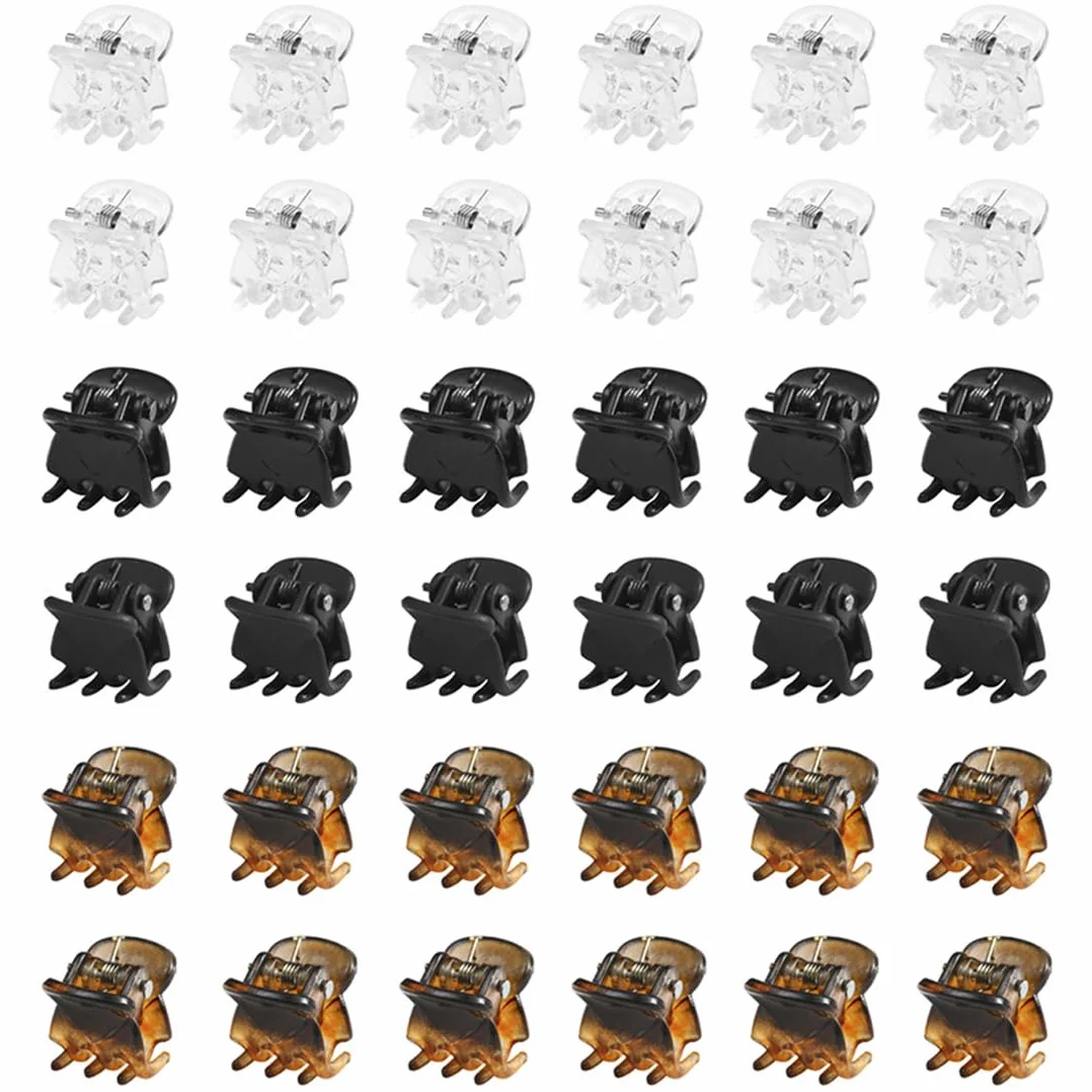 WeddHuis 36 małych spinek do włosów, mini spinki do włosów, antypoślizgowe klipsy do włosów, dla dziewcząt, dorosłych (1 cm) (czarny, brązowy, biały)
