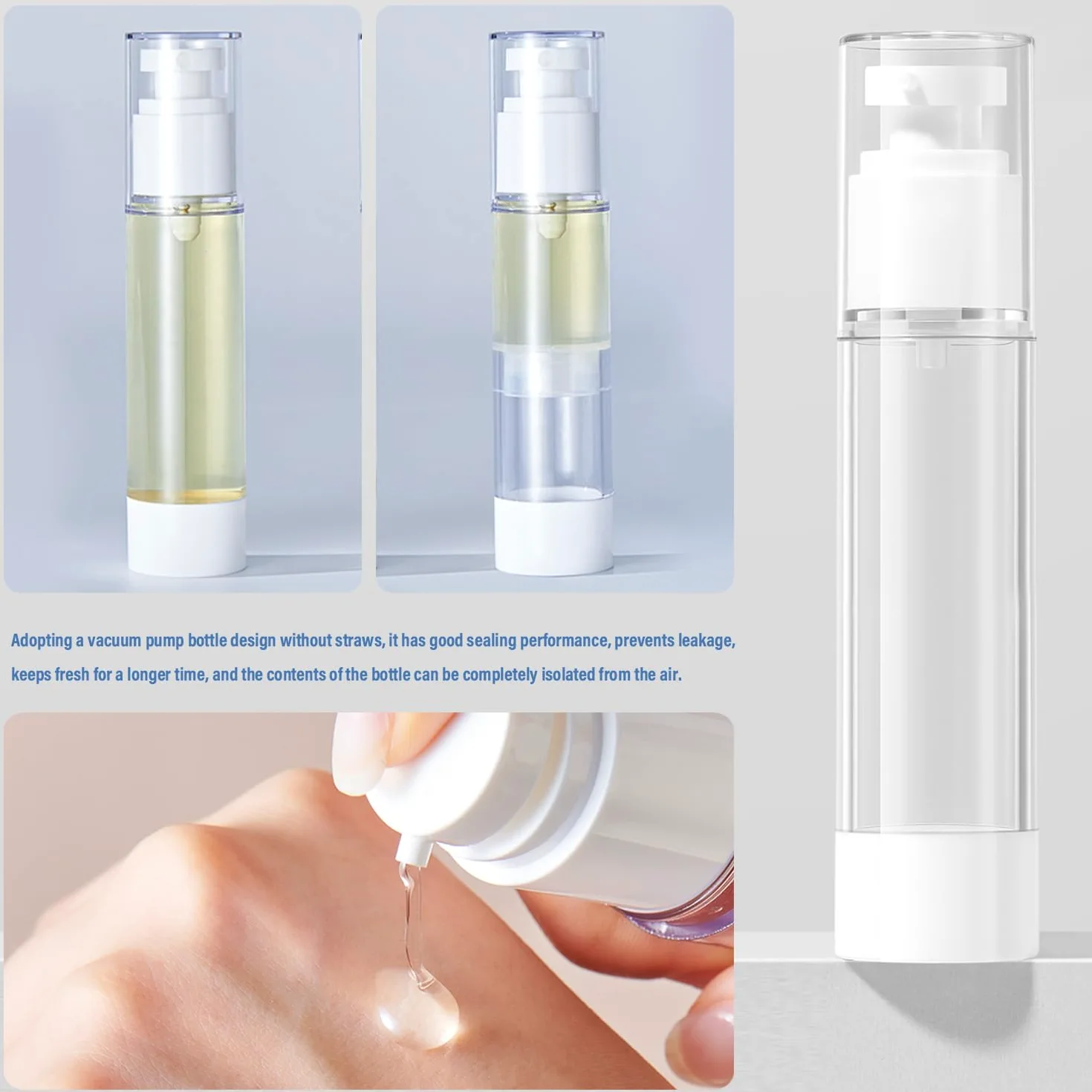 Puste butelki próżniowe Airless dozownik z pompką 50 ml 6 sztuk do podróży