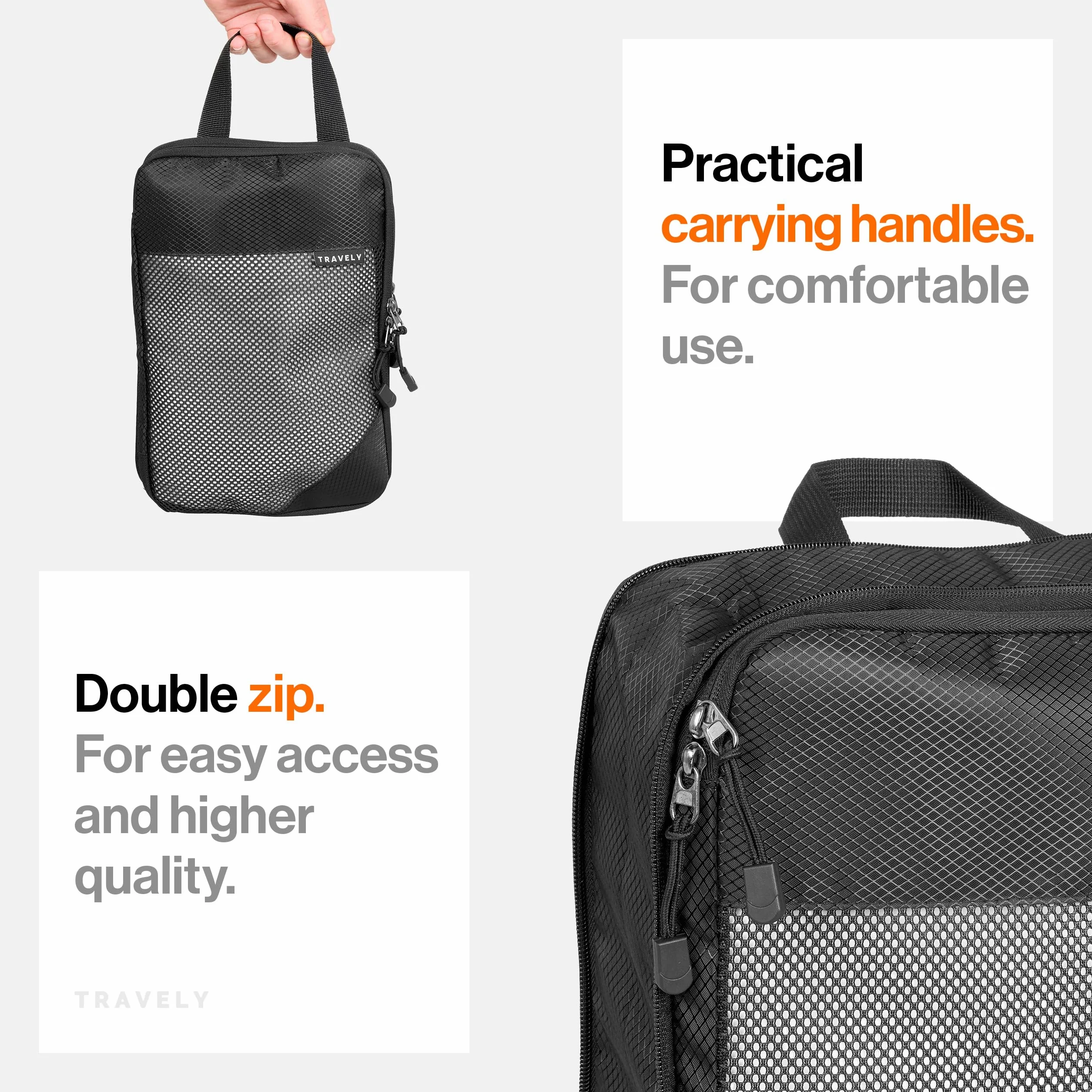 TRAVELY Packing Cubes Compression – 8-częściowy zestaw wraz z torbą na buty i workiem na pranie – kostki kompresyjne jako walizka lub organizer do plecaka – torby podróżne, worki kompresyjne