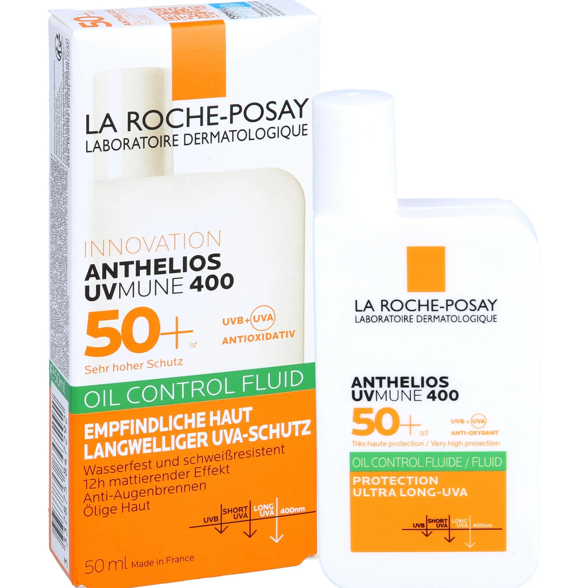 La Roche Posay Invisible Fluid z filtrem przeciwsłonecznym z SPF50+, efekt matujący, 24 godziny, wodoodporny, pot i piasek, formuła z Mexoryl 400, Anthelios UV-MUNE 400 Oil Control, 50 ml