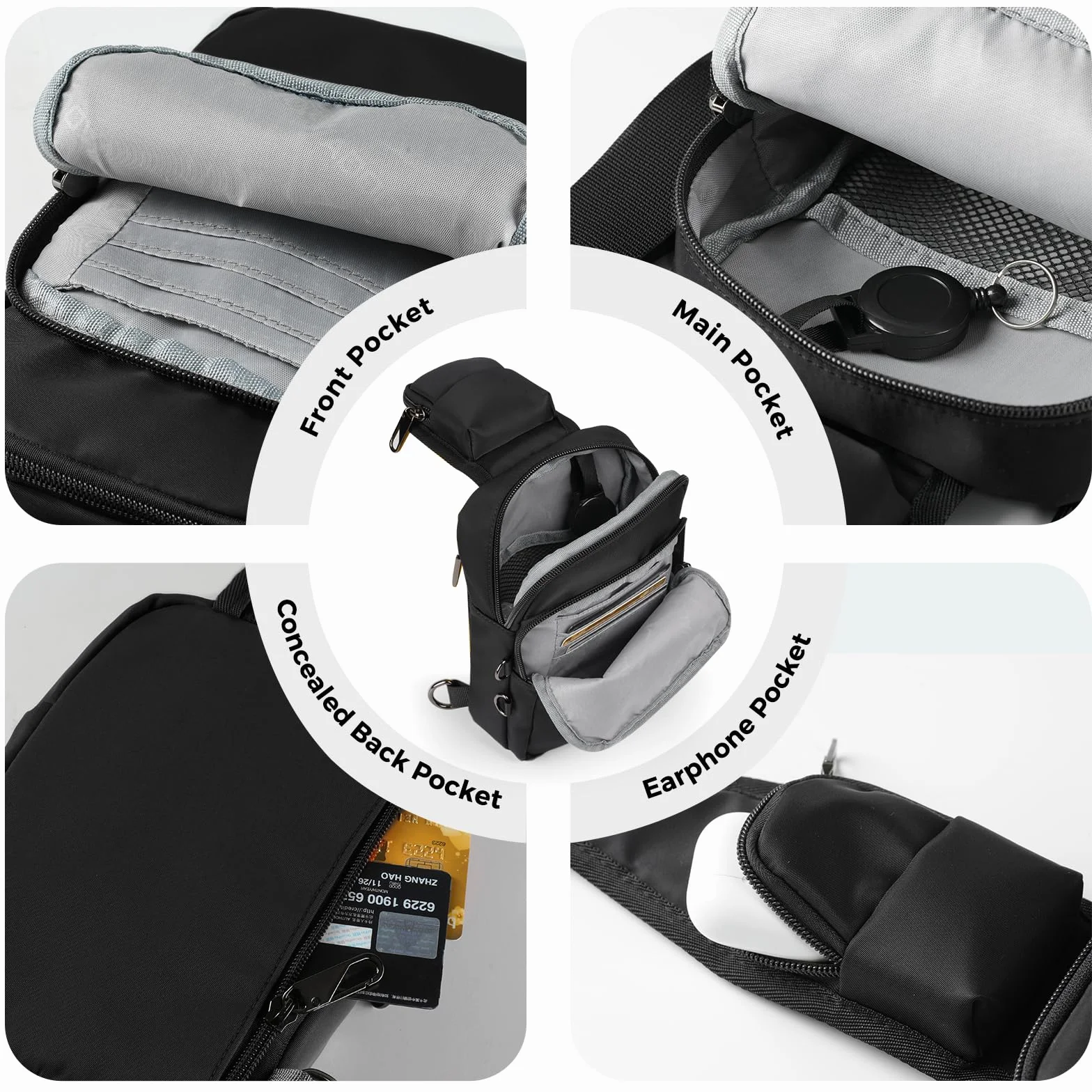 BROADREAM Antykradzieżowa torba na ramię Sling Chest Crossbody Bag torba na ramię męska damska mała męska torebka z zamkiem błyskawicznym i blokadą RFID
