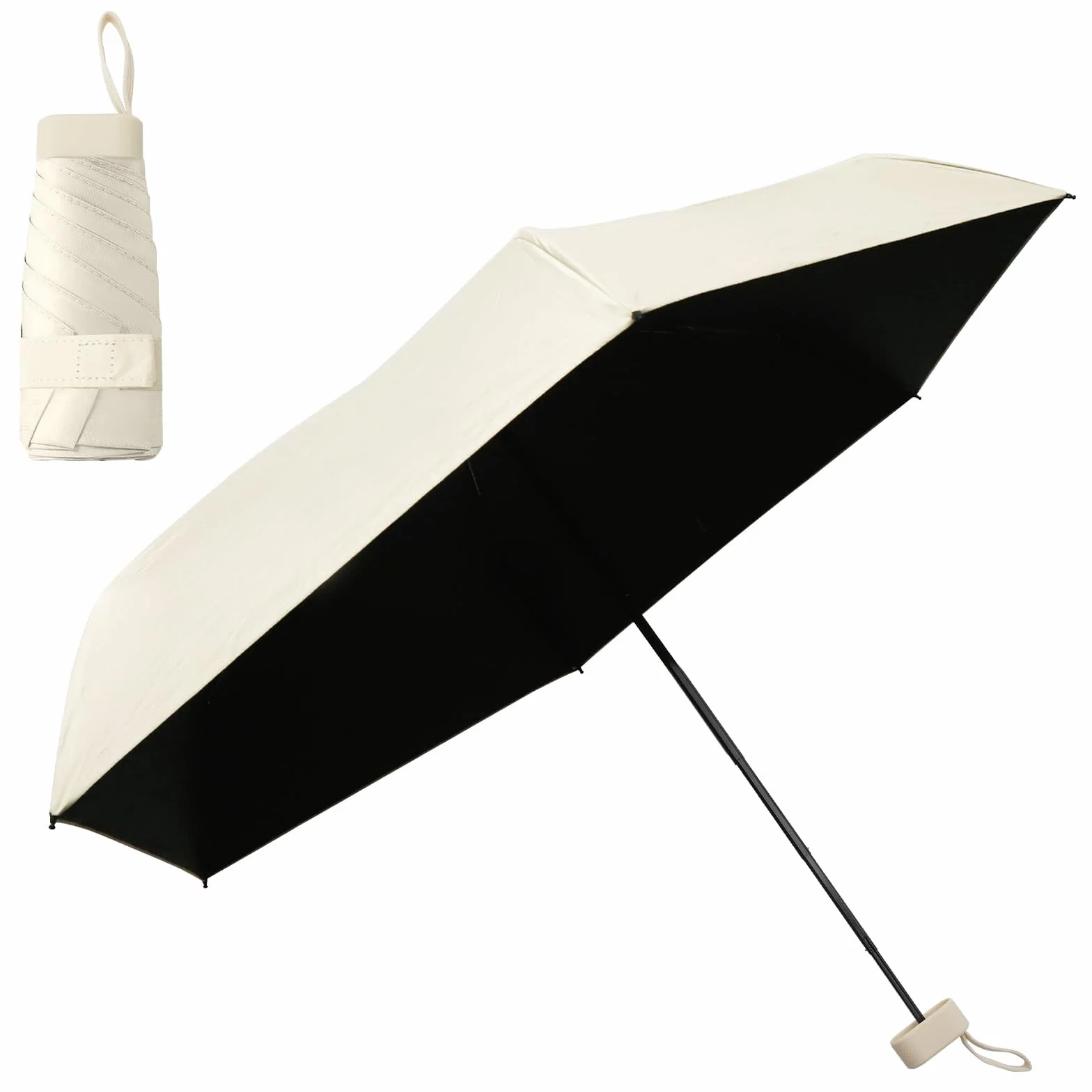 Mini parasol ultrakompaktowy, ultra lekki parasol kieszonkowy z 99% ochroną przed promieniowaniem UV i UPF50+, odporna na uderzenia tkanina, stalowy drążek, powierzchnia parasola 91 cm, beżowa
