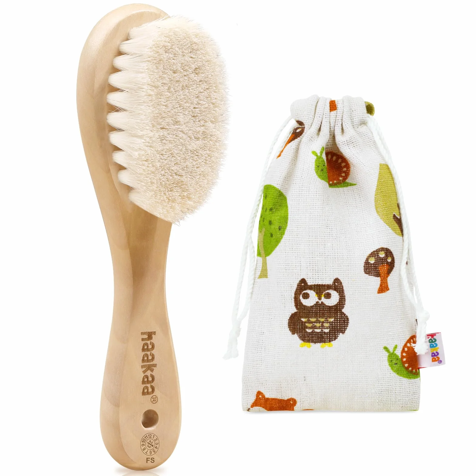 Haakaa - Spazzola per capelli in legno per neonati e bambini, setole naturali di capra, ideale per culla, regalo perfetto per il registro dei bambini, con custodia per il trasporto, 1 pezzo